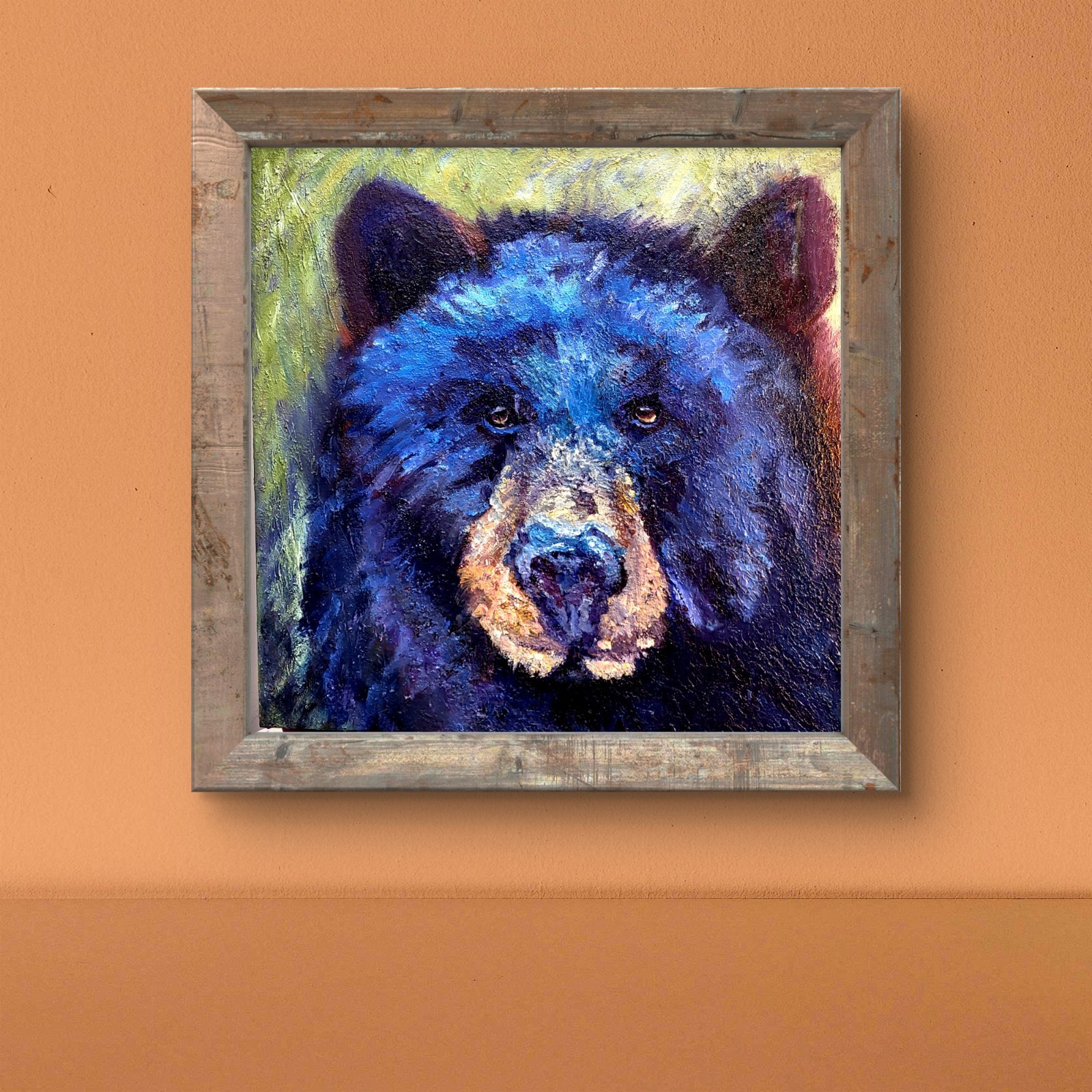 Original Oil Painting Black Bear 20 X 20 Wildlife Textured Modern Art