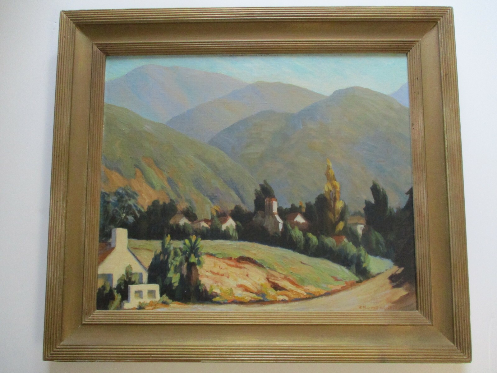 Edna Marrett Wilcocks ANTIQUE PAINTING REGIONALISM IMPRESSIONIST LANDSCAPE TOWN
