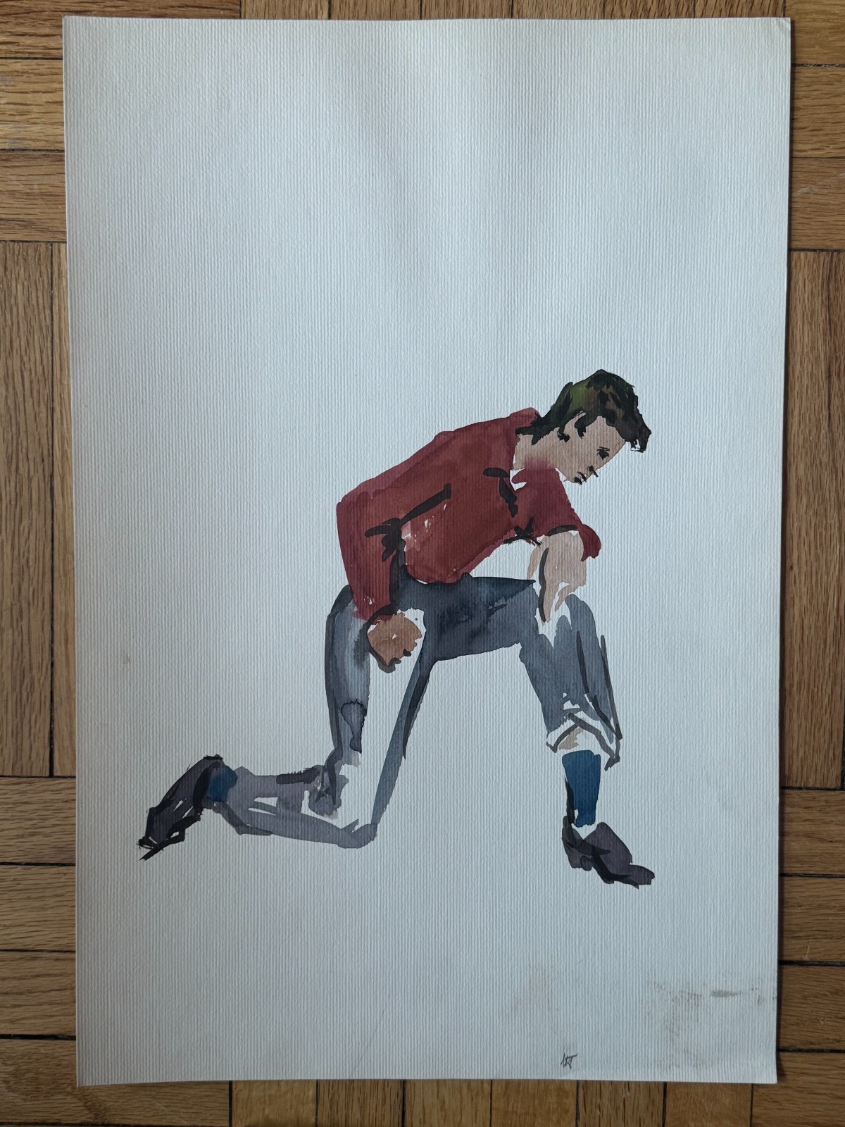 VTG 1950’s MCM Watercolor Painting Male Mens Fashion Gay Int 18 x 12