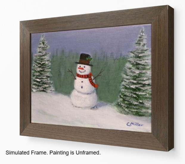 Original Painting Snowman Winter Christmas Landscape 5×7 Modern Wall Art Decor