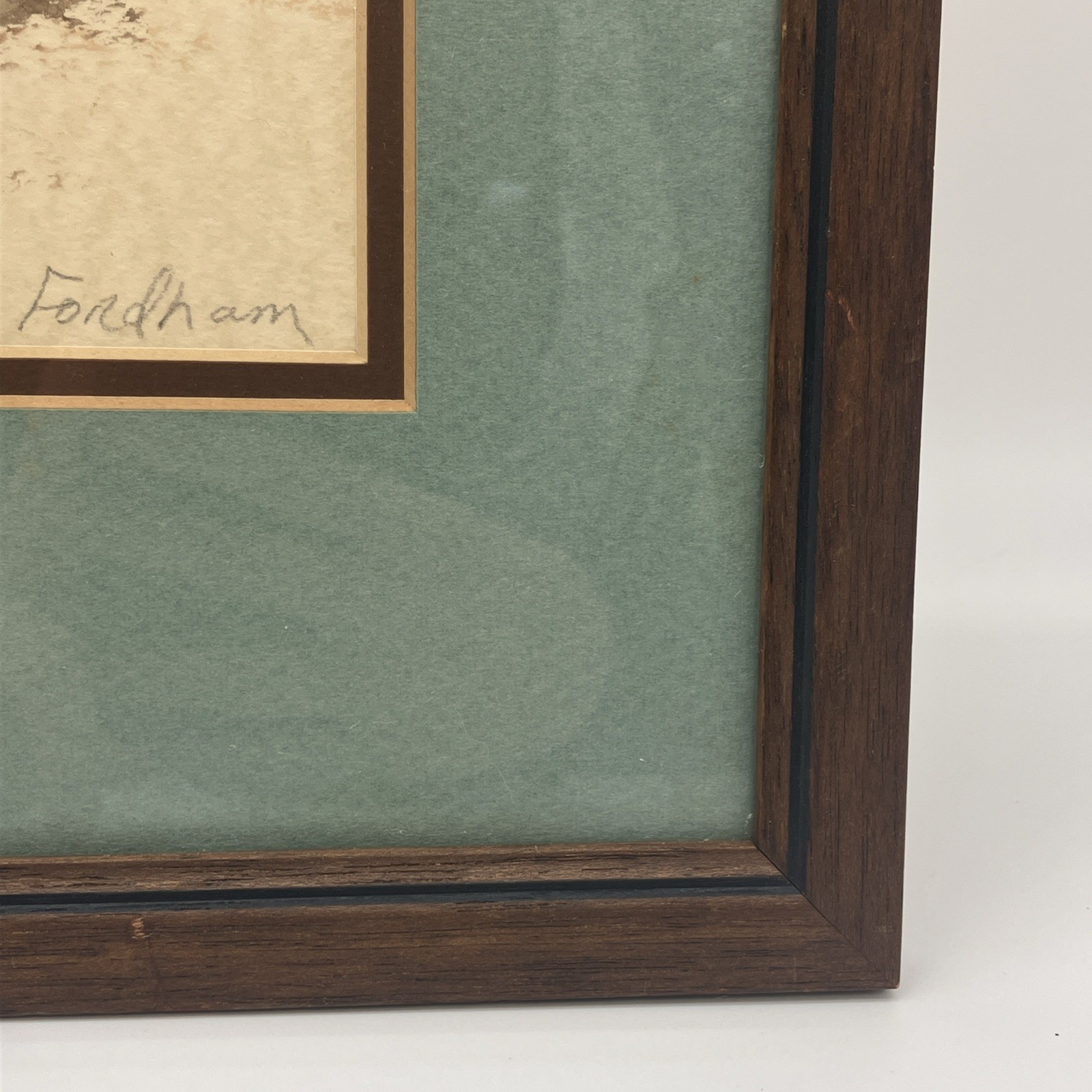 Original Watercolor Abstract Waters Edge Scene Signed Matted Framed Blue/Browns