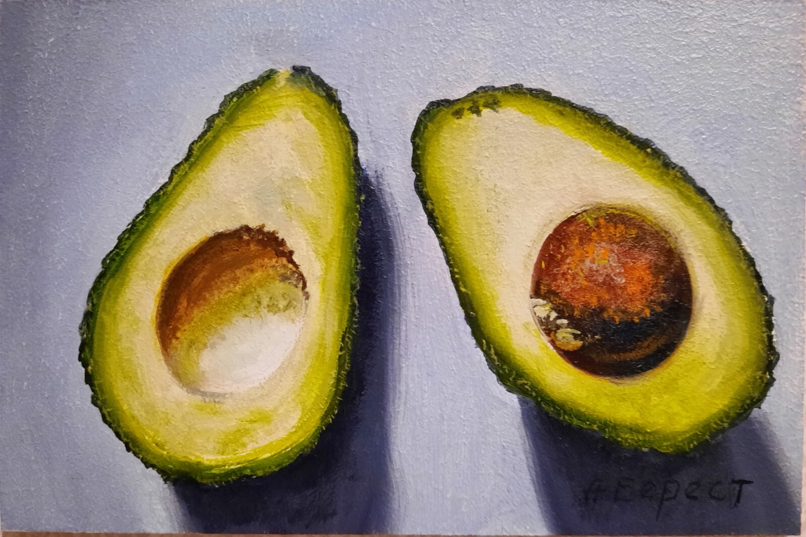 ORIGINAL Oil Painting HANDMADE Miniature Avocado Contemporary Wall Art Realism