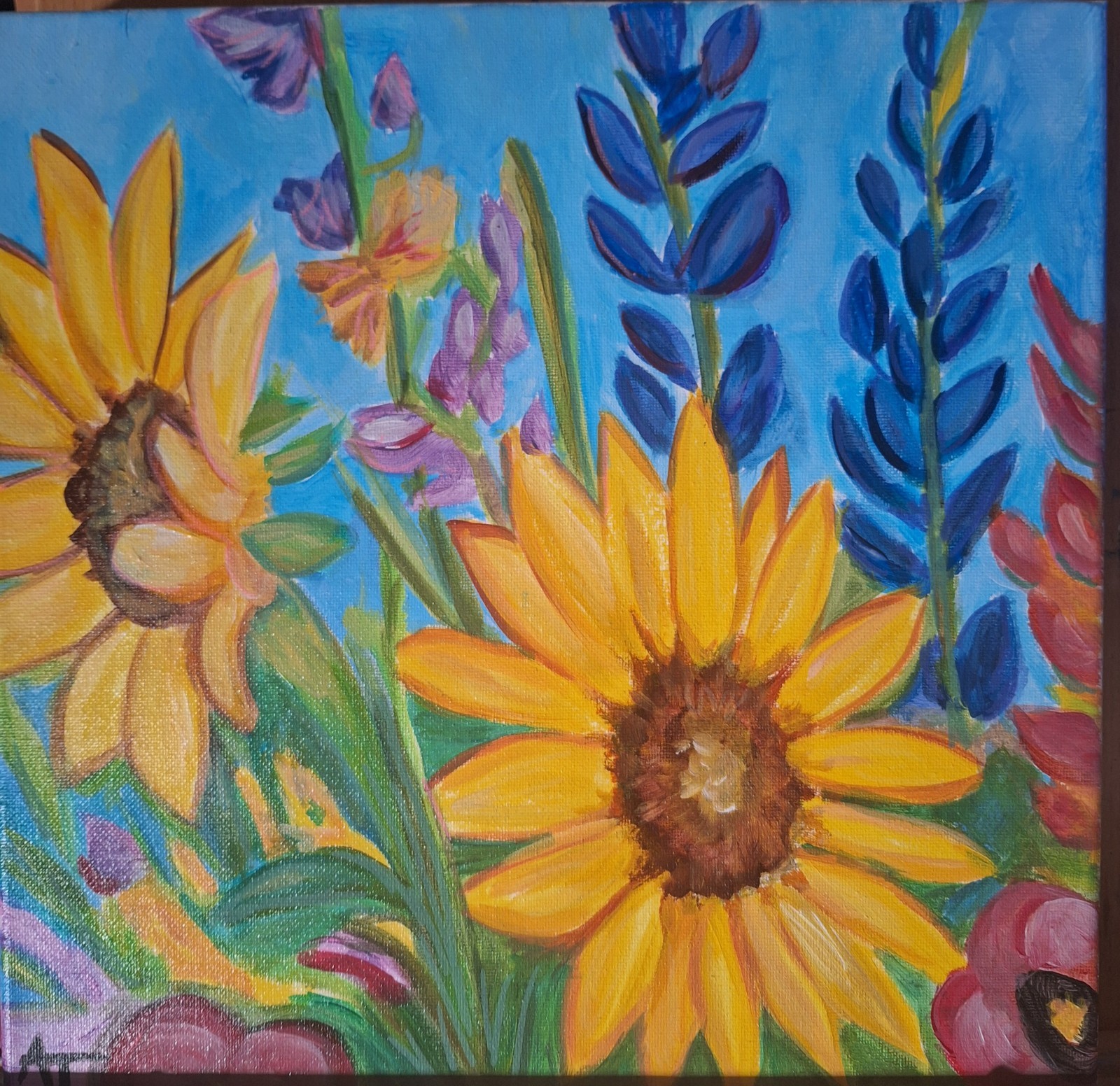 Electric Wild Flowers 12×12 Stretched Canvas