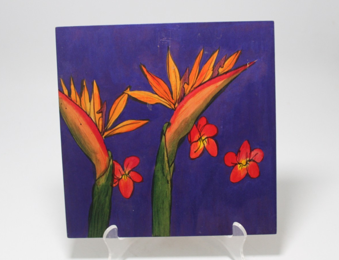 Janis Childs Key West Wooden 8″ Square Hand Paint Sign Art Bird of Paradise