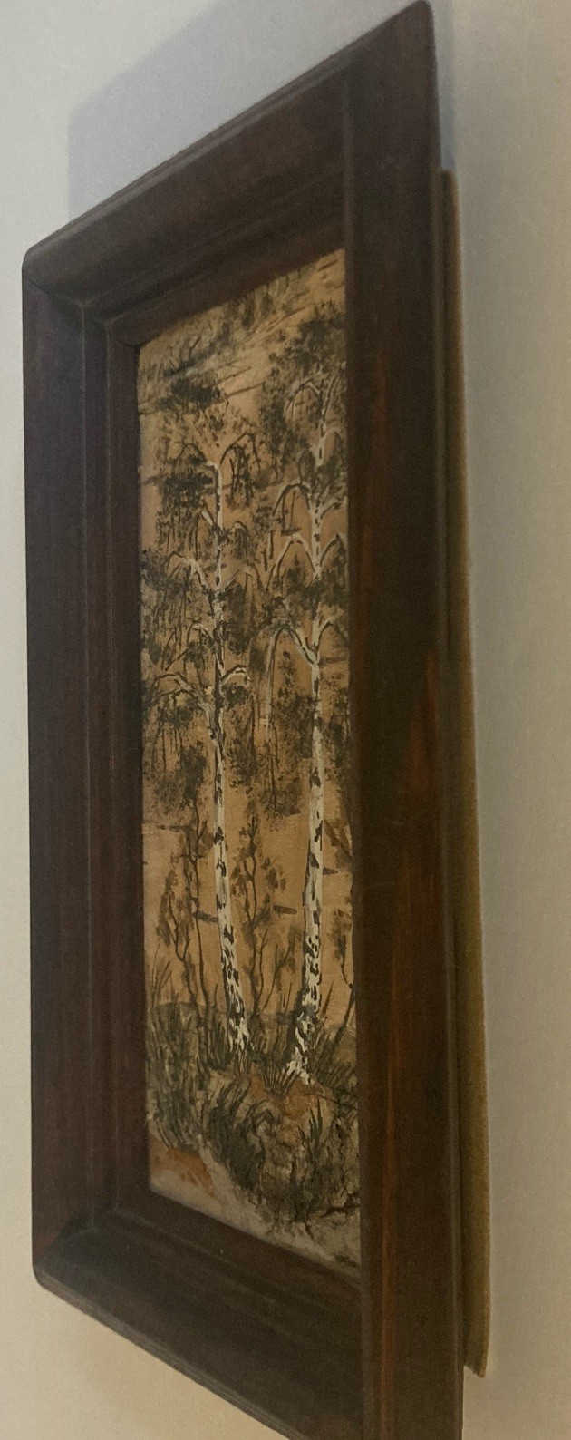 Vtg Small Russian Birch Bark Landscape Framed Artist Signed Set of 3