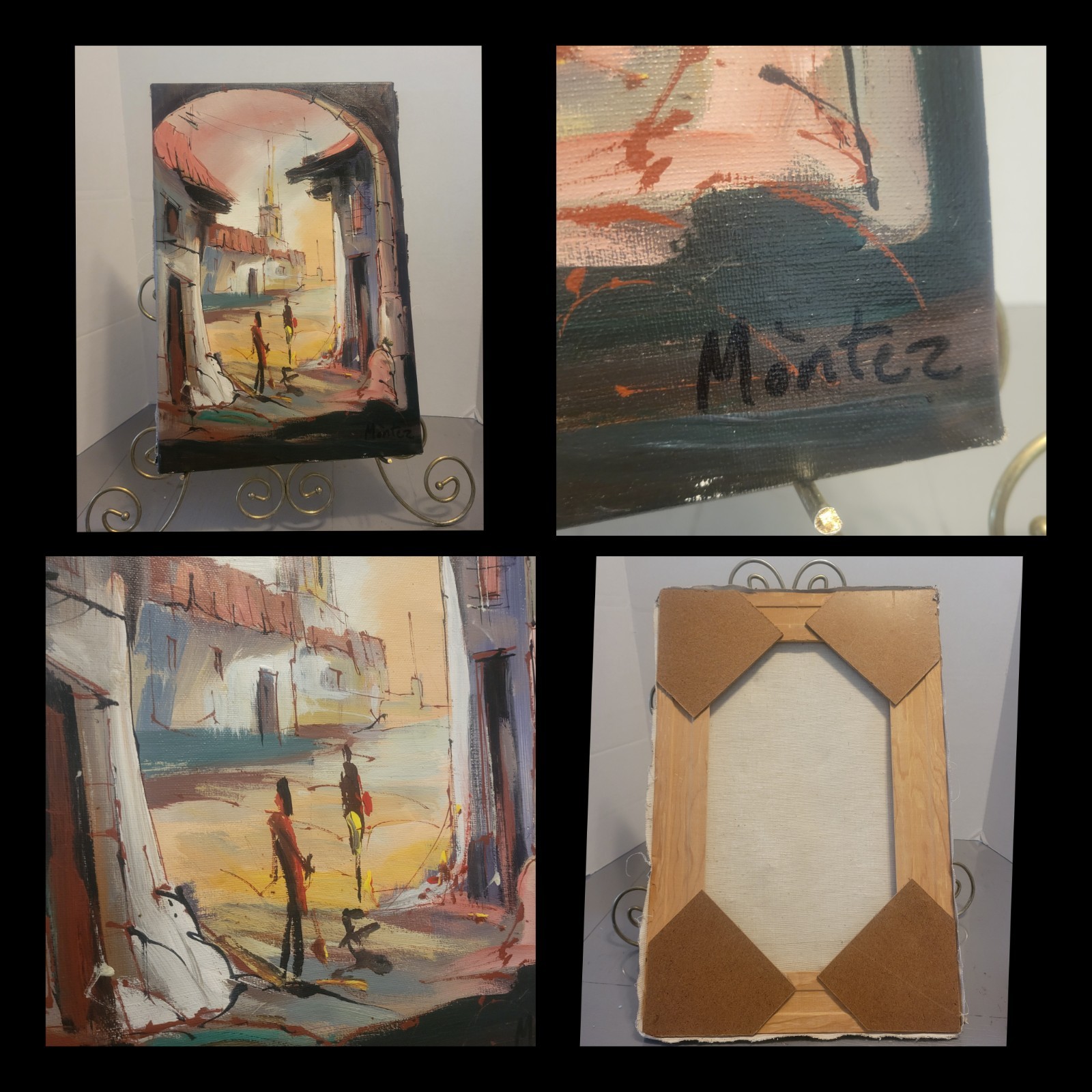 Vintage Abstract Cityscape Montez Painting Mid Century Modern MCM Art Signed