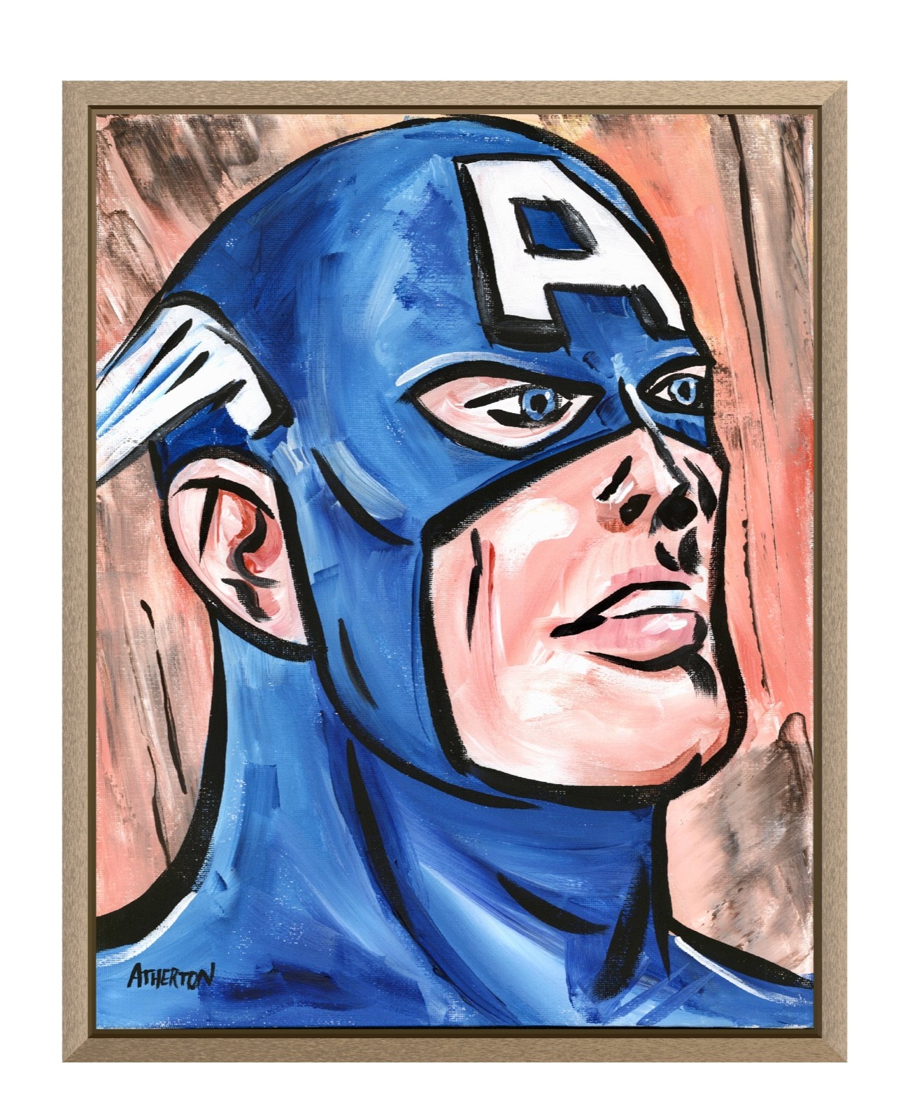 Atherton 11×14 Original Pop Art Comic Acrylic Painting «Captain America» signed