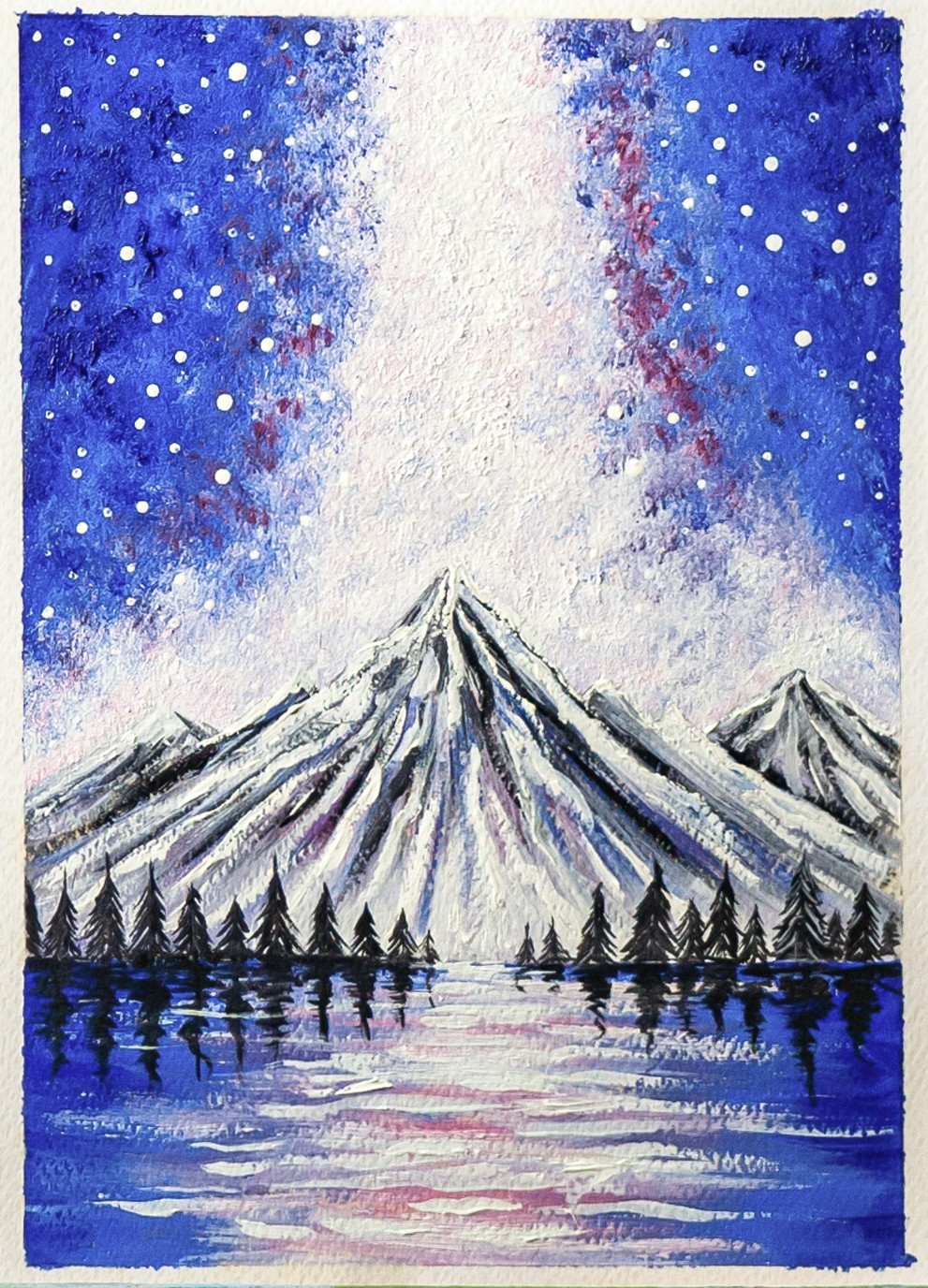 Original Milky Way & Mountain Landscape Oil Painting. Small format 7.2 / 9.8 in