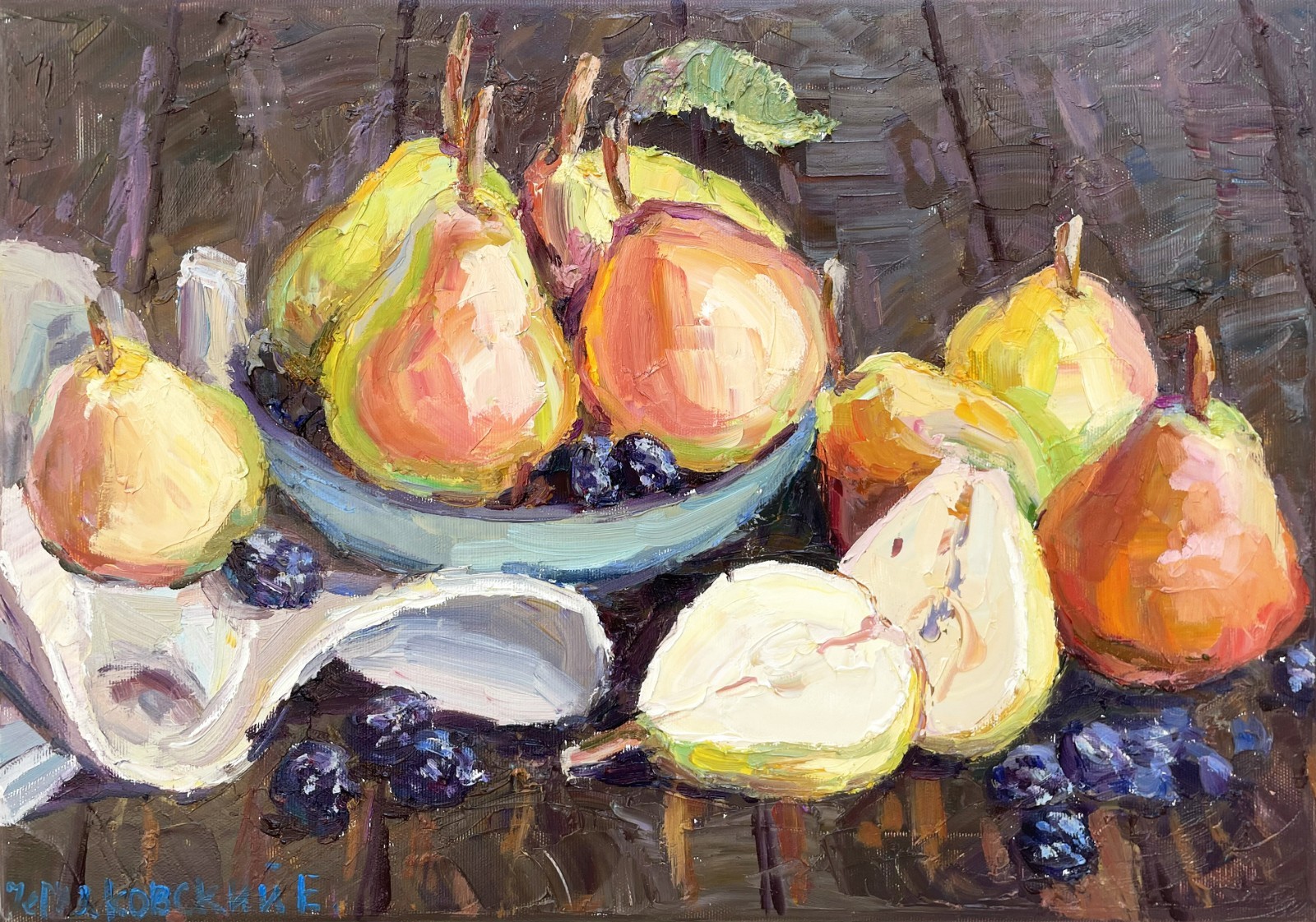 Still life painting Original art Impressionism Oil on canvas by E Chernyakovsky