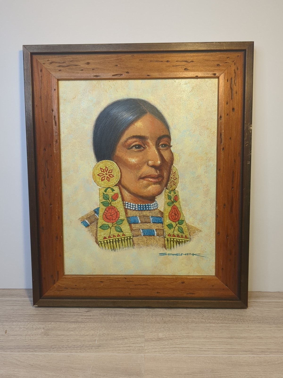 Indigenous Oil Painting Framed Native American Woman Artist Signed Schenck 13×11