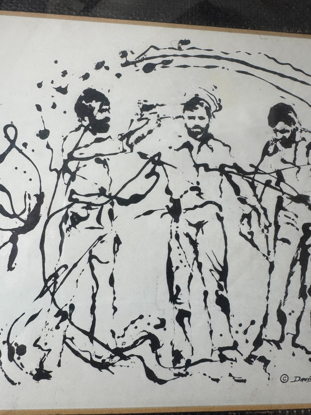 David L. Frame 1978 Pen and Ink Drawing Figural Group Framed Listed PA Artist