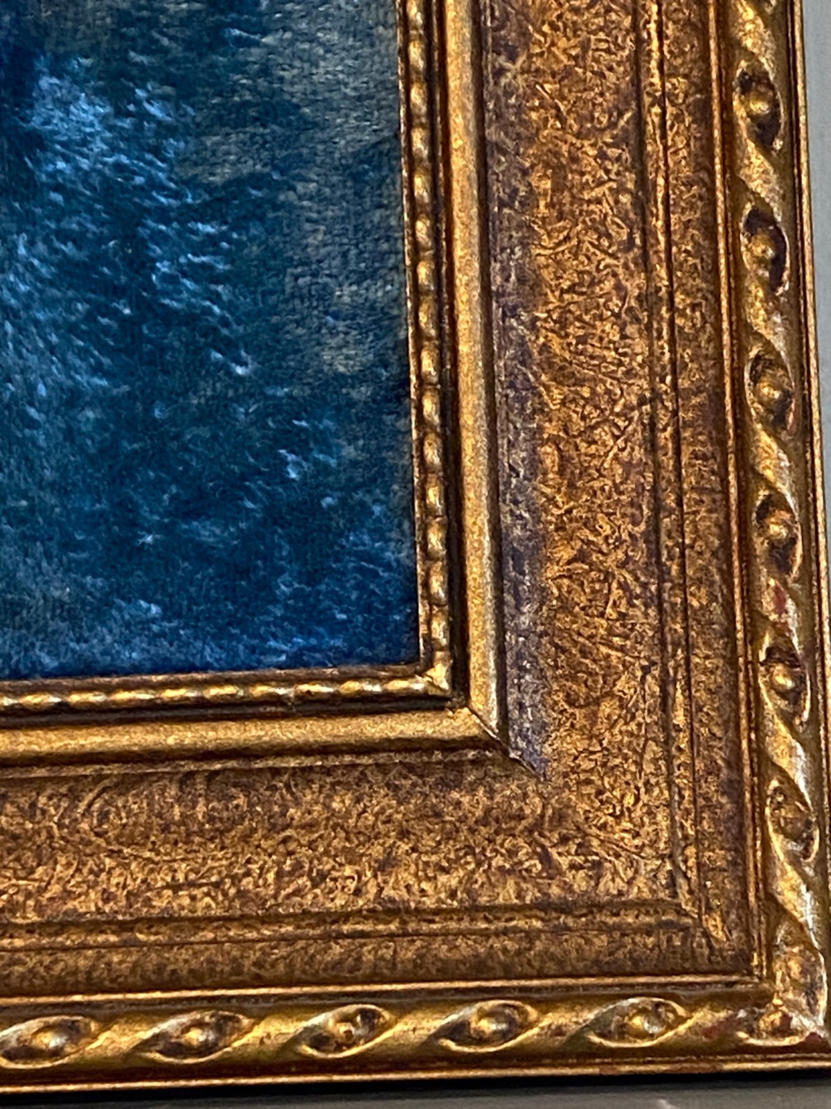 Vintage ARTINI Hand-Painted Etched Engraving Two Children Gold Textured Frame