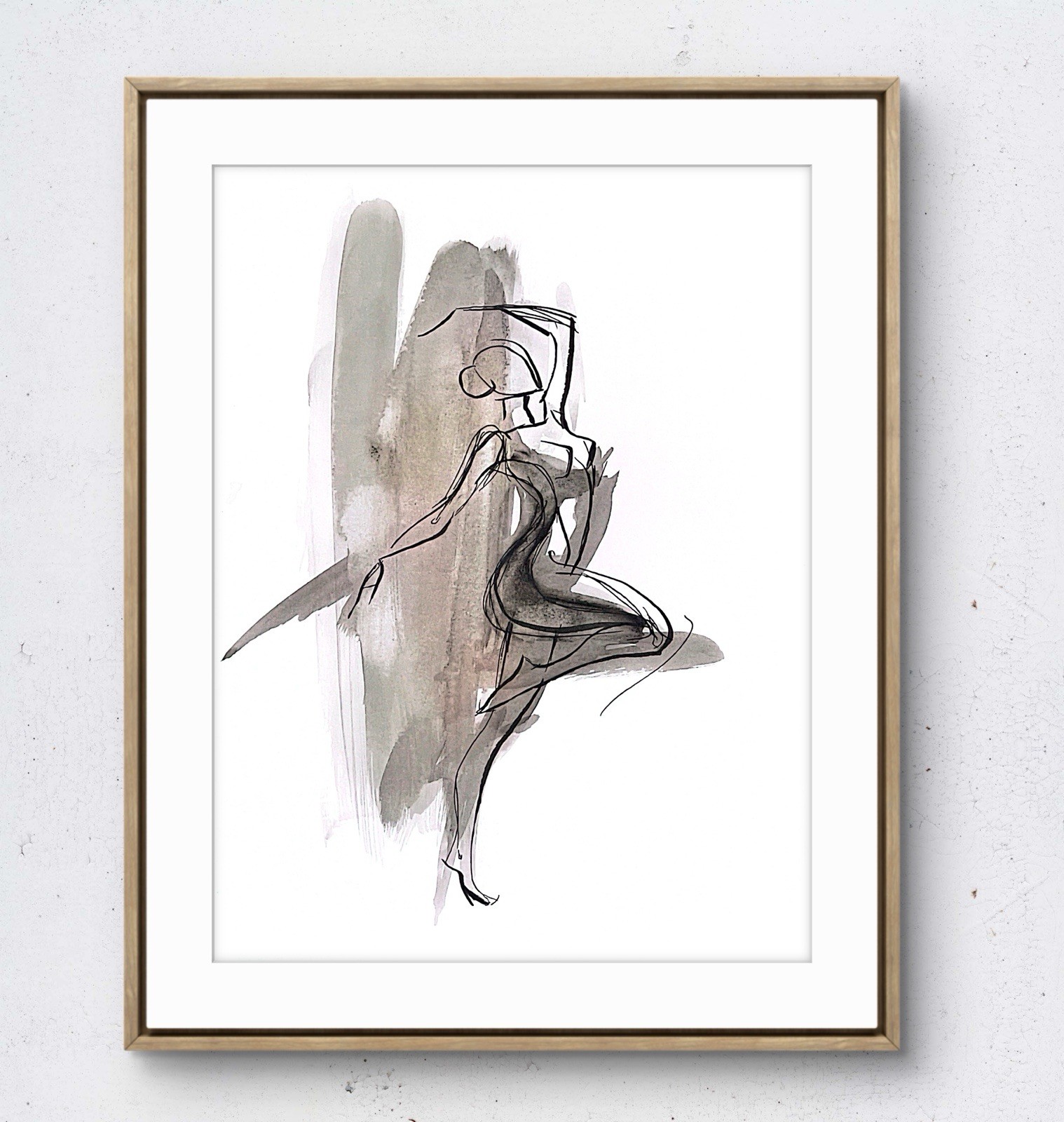 Laeknapes 12×9 Original Modern Female Dancer Line and Watercolor Abstract Study