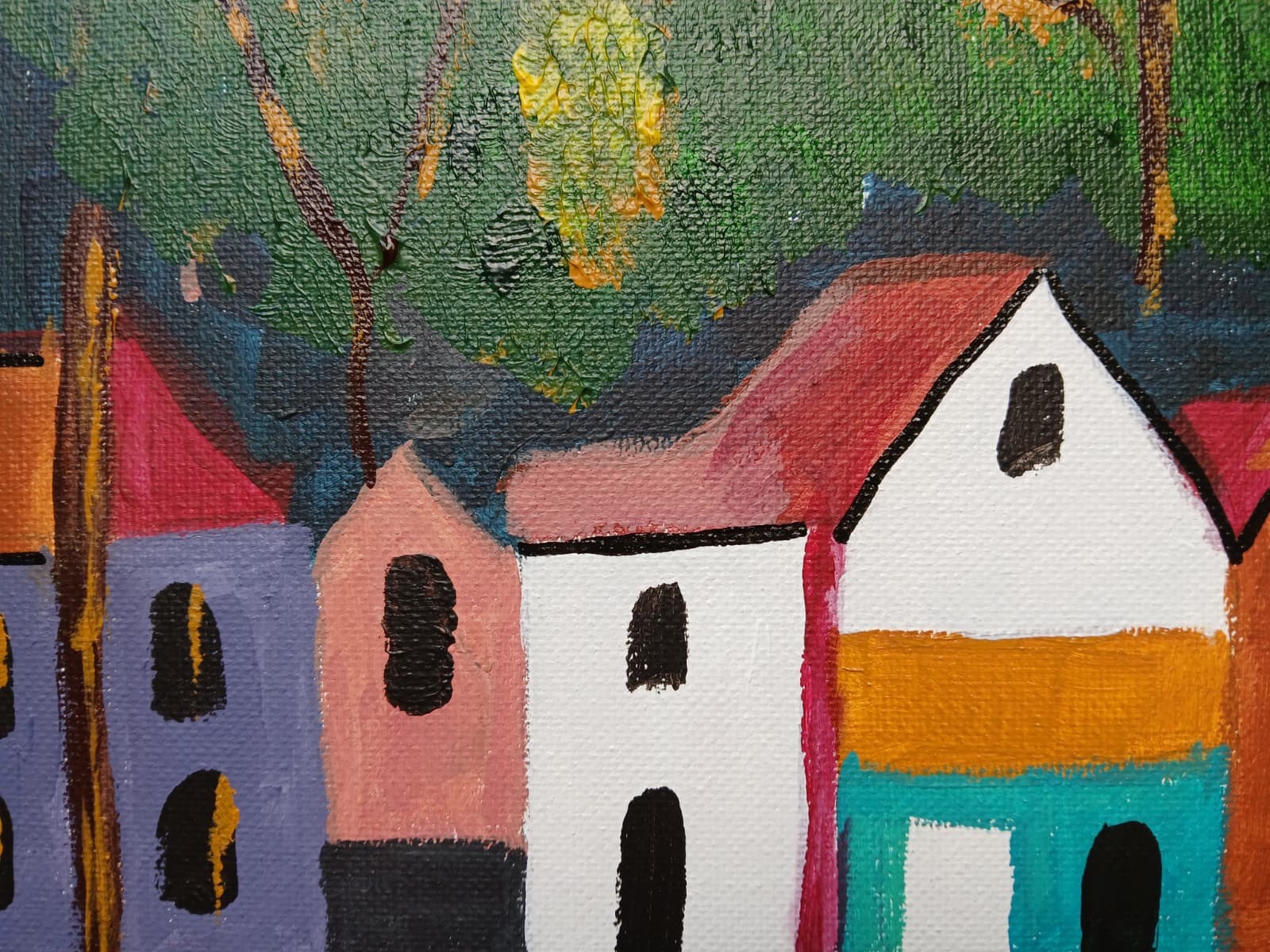 Impressionism 16×20 Seaside VillageHandmade Signed Colorful Art Painting