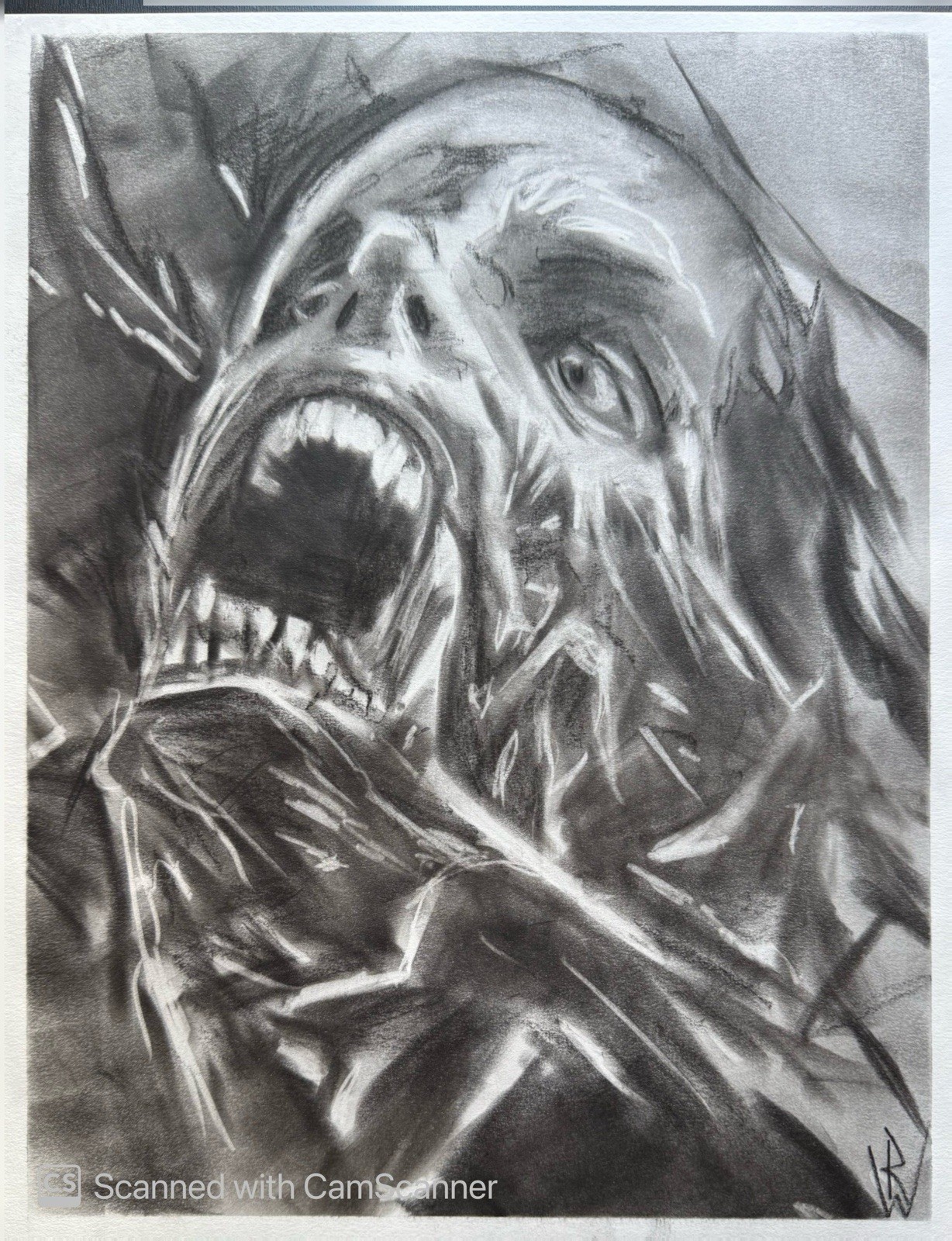 Screaming Horror Face Pastel Drawing 11×14 Dark Art Original