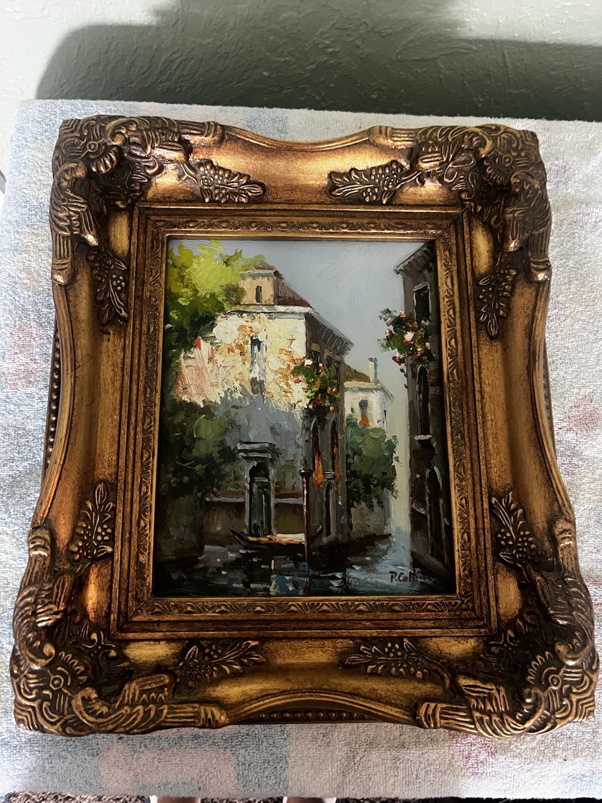 Small Oil Painting Of Venetian Canal On Canvas Framed