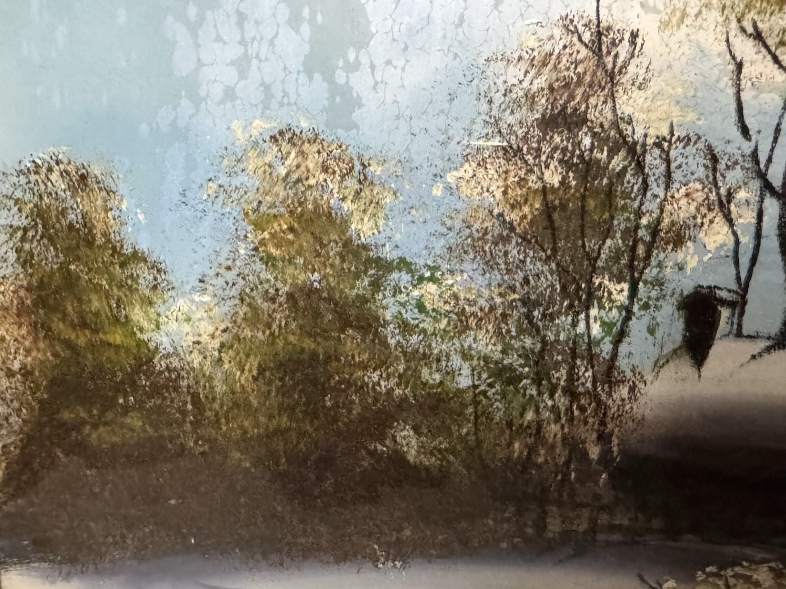 Antique Large Reverse Painted Glass Painting Old Grist Mill Russell Old Frame