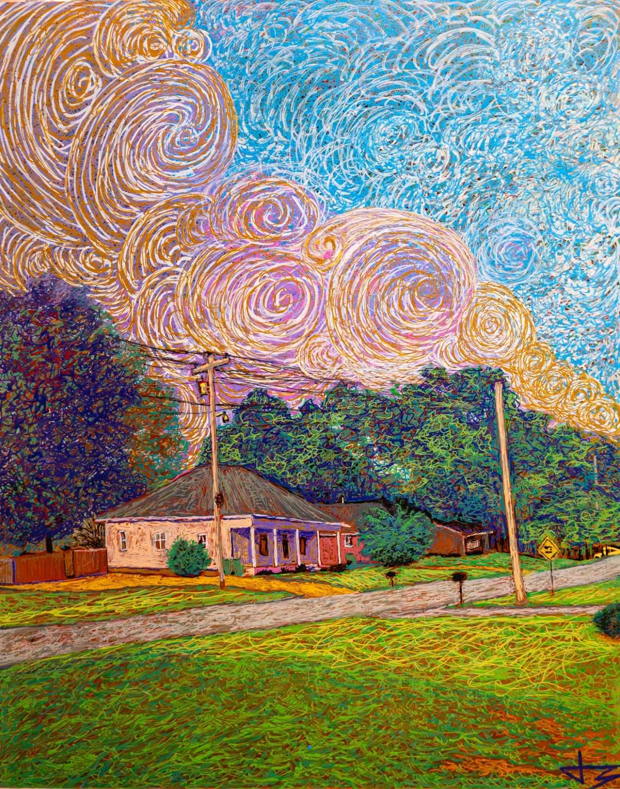 My Front Yard 16×20 Framed Original Oil Painting on Acrylic Glass Monet Van Gogh