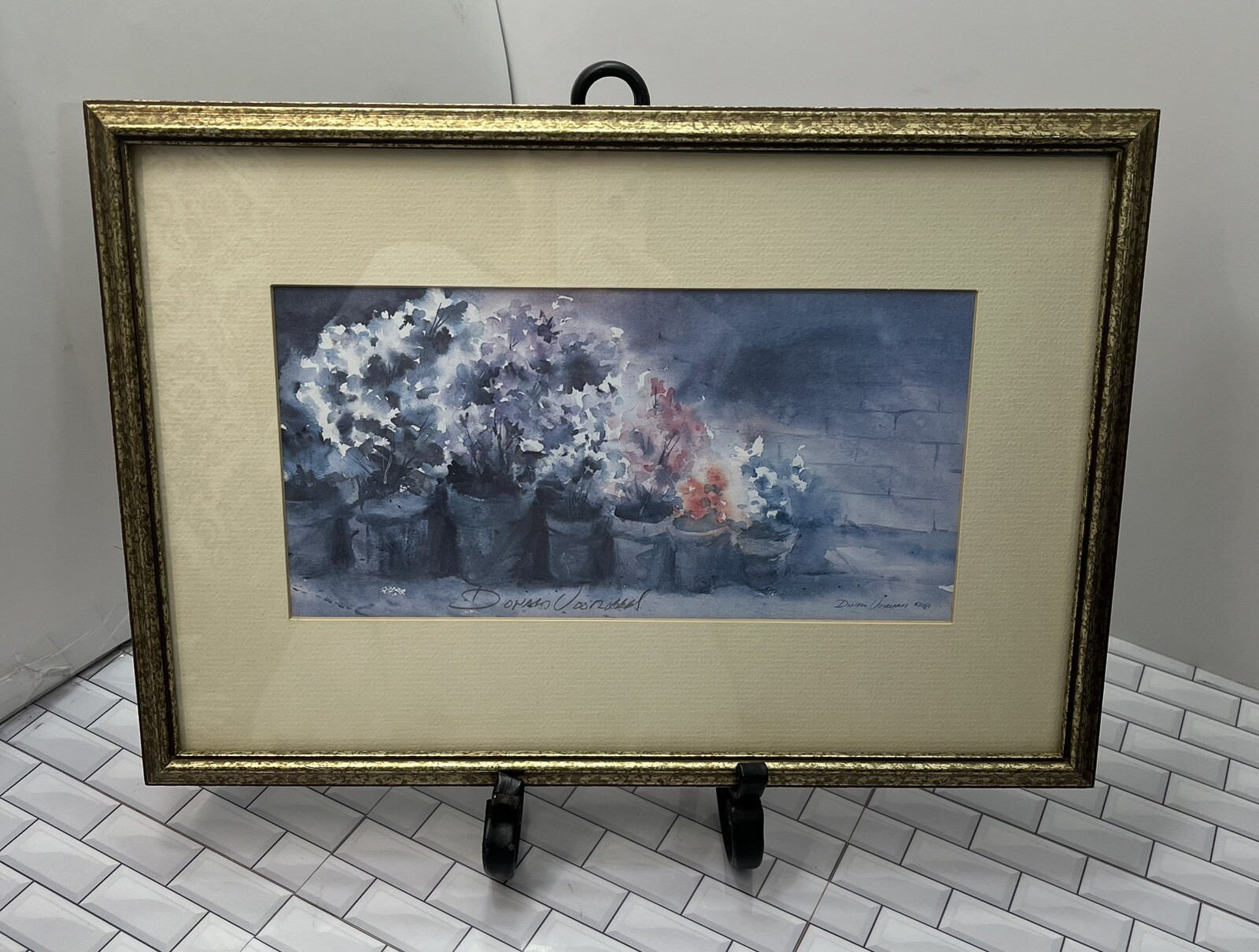 Vtg Signed Original Watercolor Painting Pansies Framed 11.75×16” Signed
