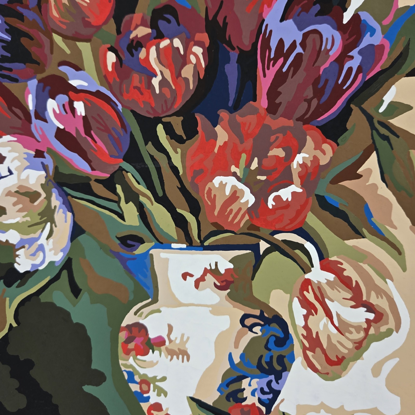 Tulips On Parade Finished Acrylic Painting Paint By Number 16×20 Still Life