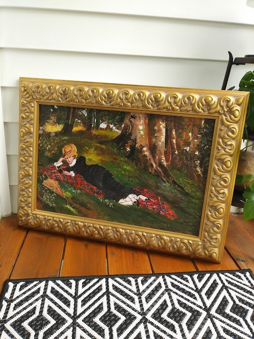 Woman Reading in a Forest Oil Painting reproduction SIGNED Framed Canvas Large