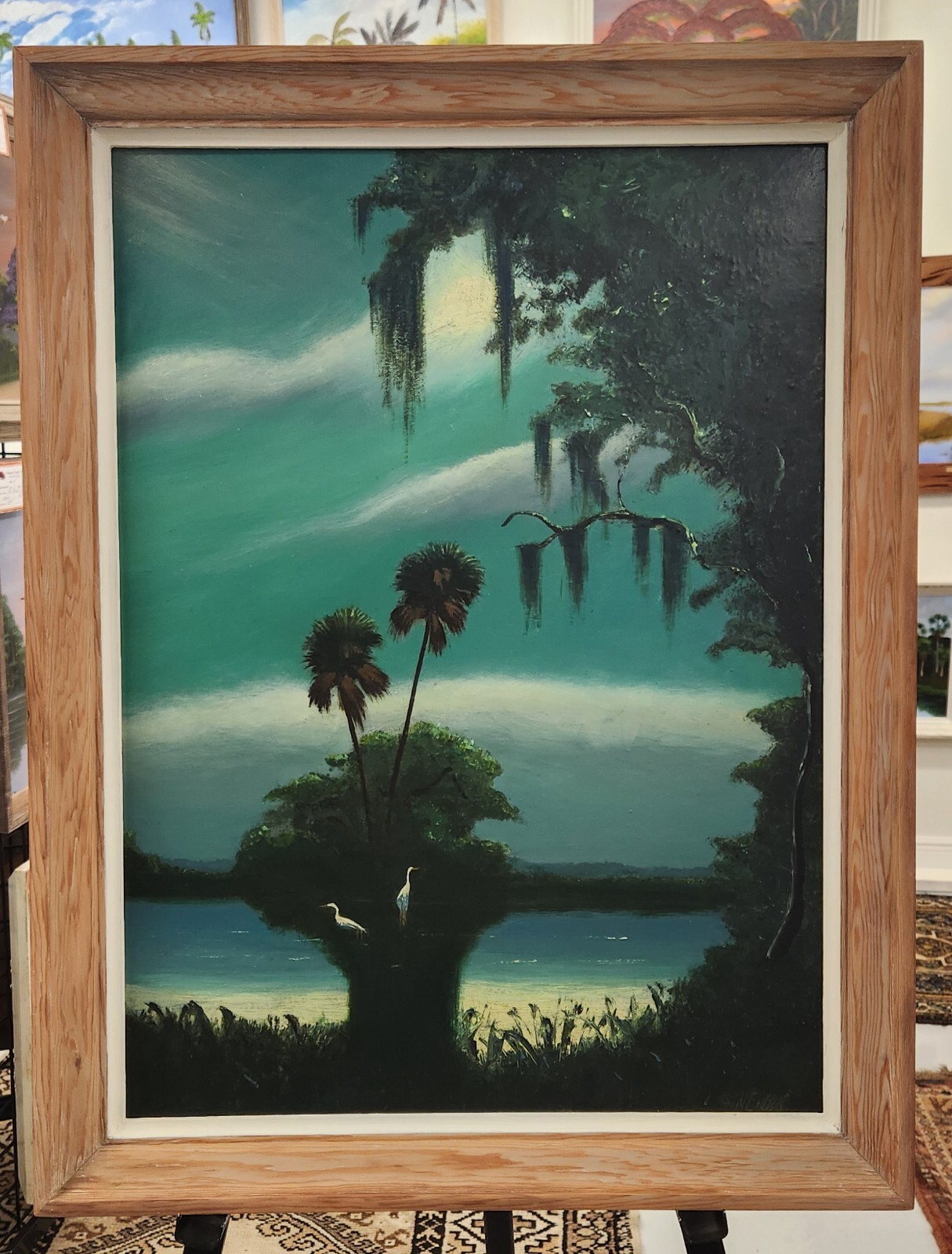 SAM NEWTON HOF FLORIDA HIGHWAYMEN PAINTING SIGNED OIL ON UPSON BOARD FRAMED COA