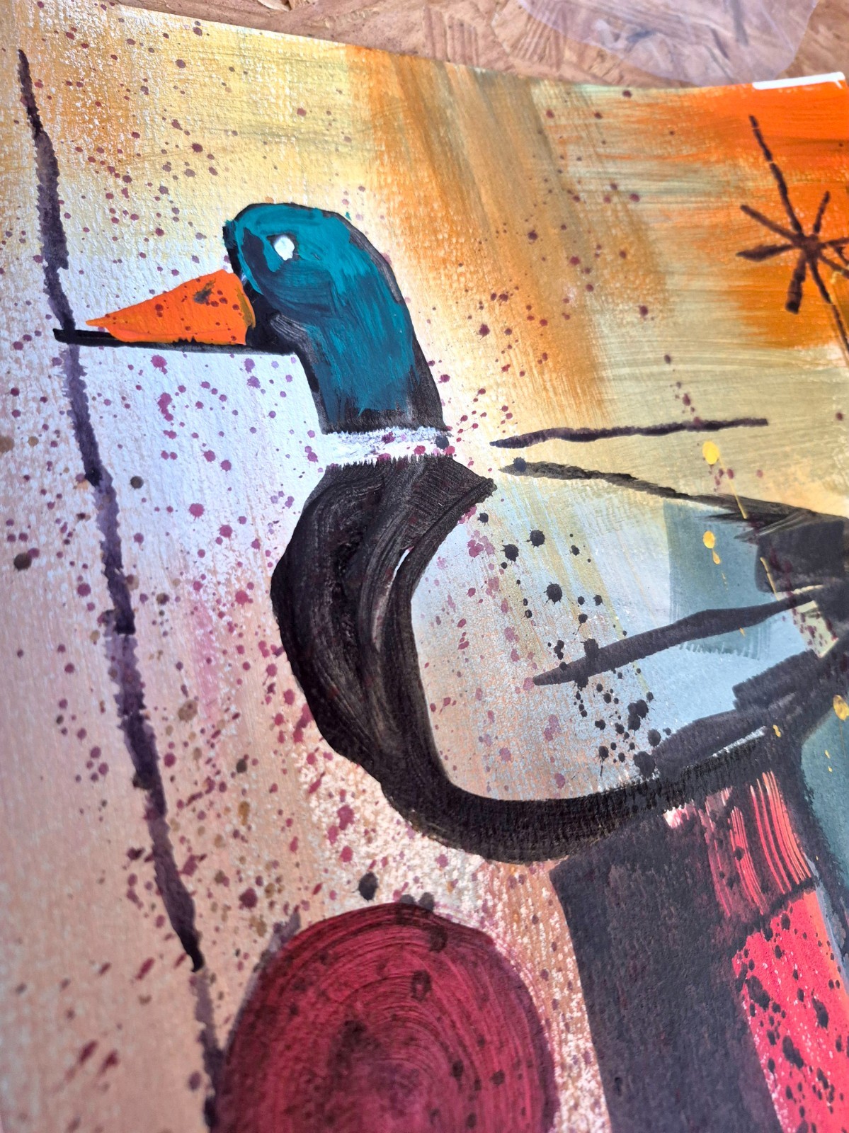 Original Hand Painted 11×14 Bird Abstract Acrylic Signed Bright Wall Art P170