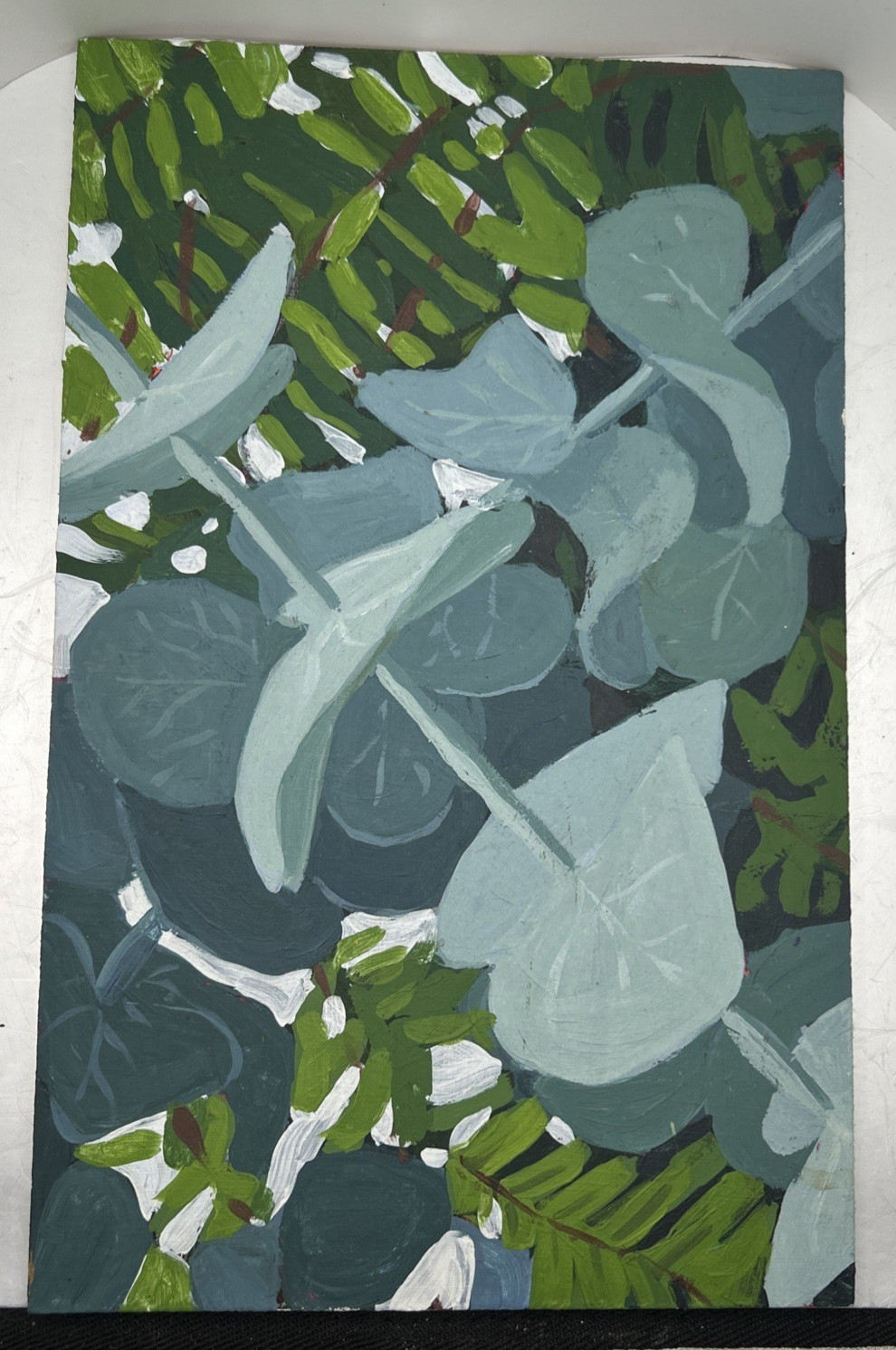 Original Acrylic/Oil painting on board Colorful Floral Leaf Abstract 11×7″ NICE!