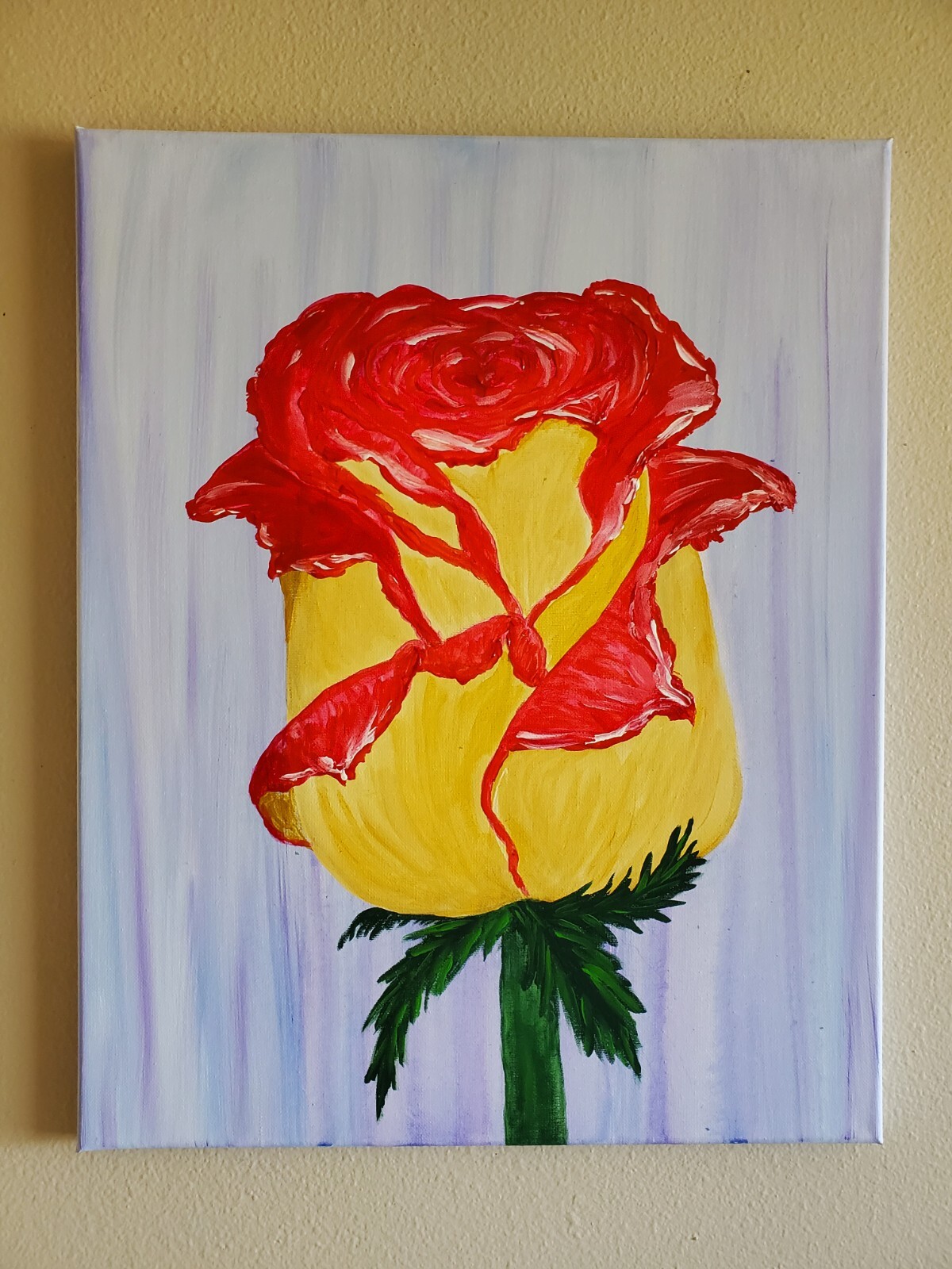 Handmade Painting Acrylic Wooden Frame 20×16 Art Decor Rose Flower