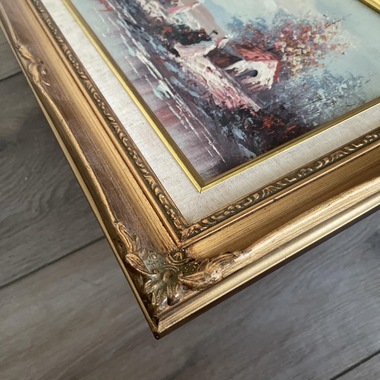 Original Impressionist Oil Painting on Board Victorian Scene Signed Gihong Frame
