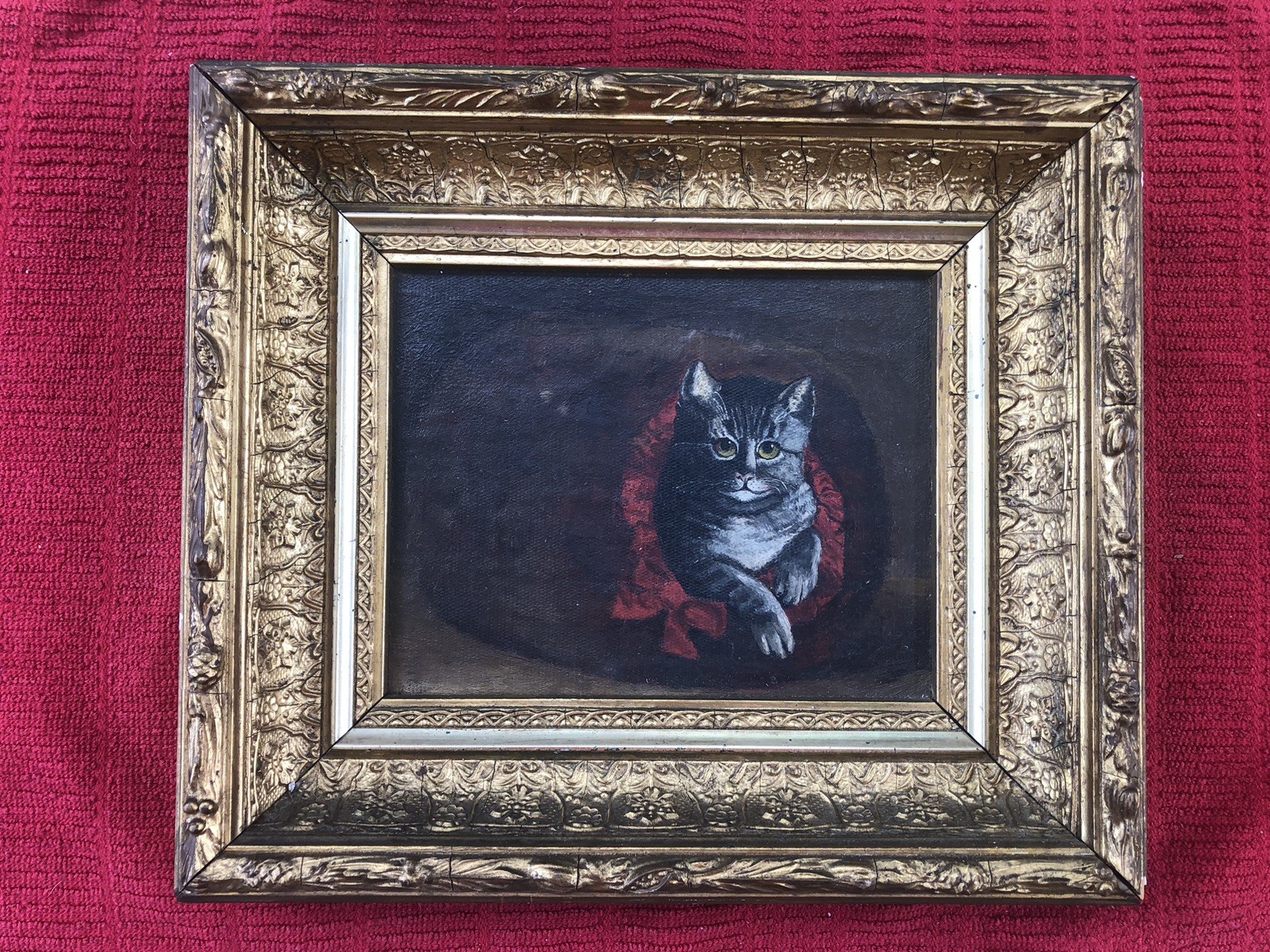 Antique 1882 Cat Oil Painting In The Manner Of Frank Paton 1855-1909
