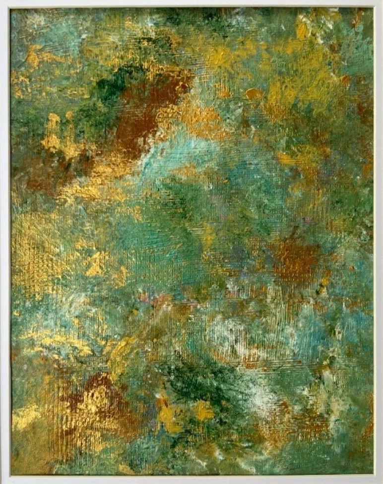 Painting Abstract Art 11 x 14 Original Acrylic Green Gold Jimarieart