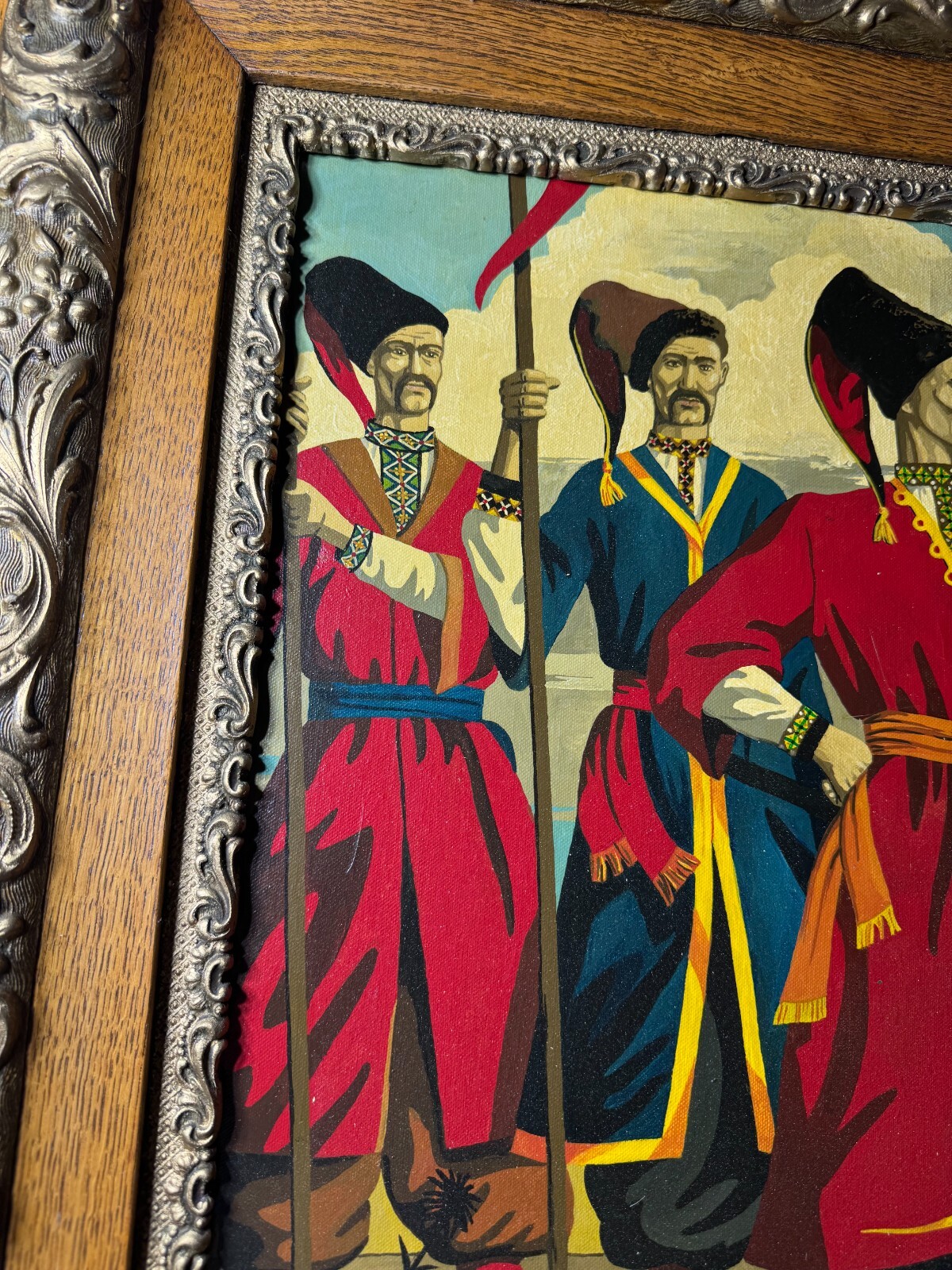 F Beichot? 1985 «Three Russian Men Scene» Oil Painting – Signed And Framed