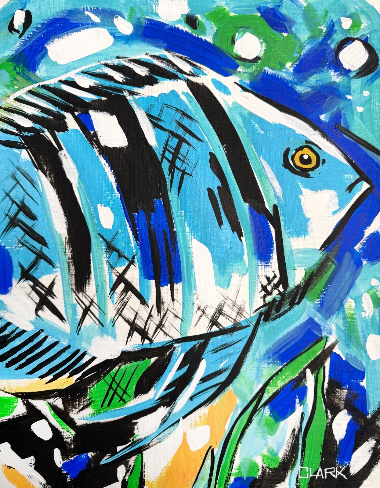 Original Tropical Fish Pop Art Acrylic Painting – 11×14″ Mixed Media Paper