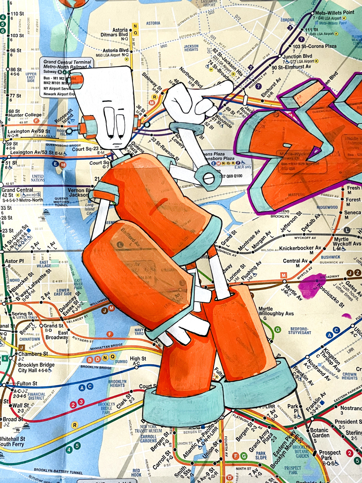 Original NYC Subway Map Graffiti Art By MF-Mink 22.75″ x 32.5″