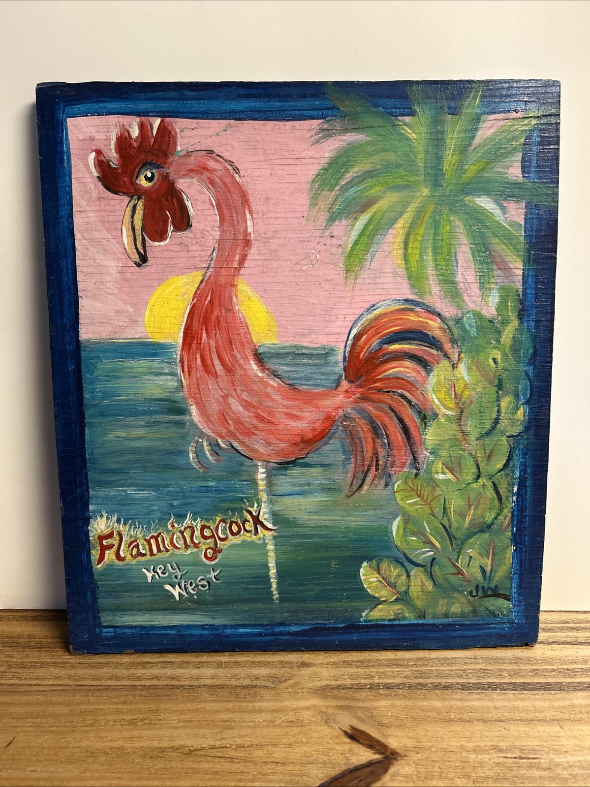 Original Flamingcock Painting By Key West Artist Signed Acrylic On Plywood