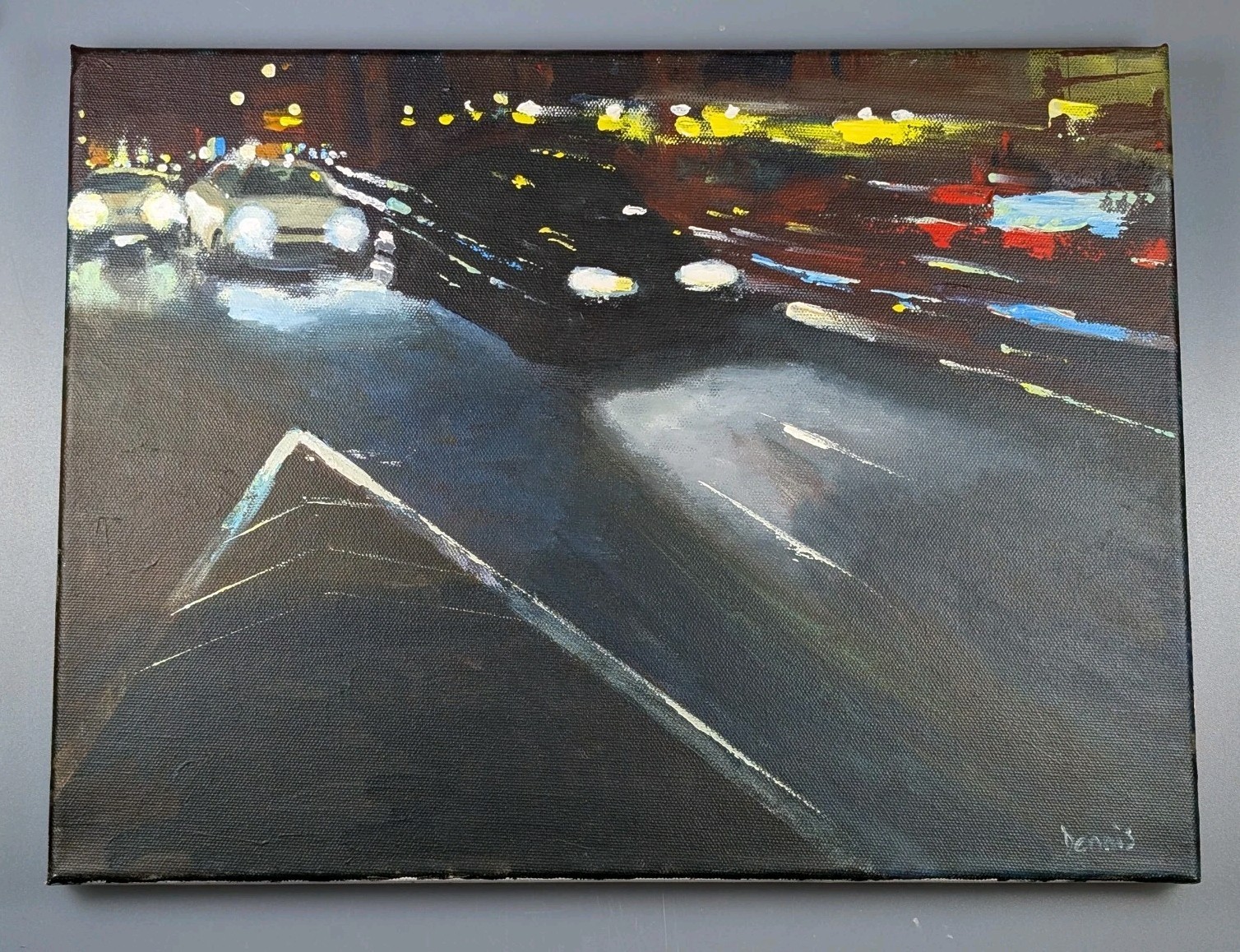 Original Dennis Nash 1947-2016British Acrylic Painting Canvas New York Taxi Cars