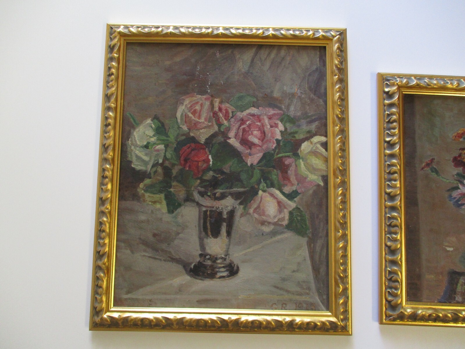 LOT OF 2 ANTIQUE PAIR OIL PAINTING AMERICAN WOMAN IMPRESSIONIST STILL LIFE 1910
