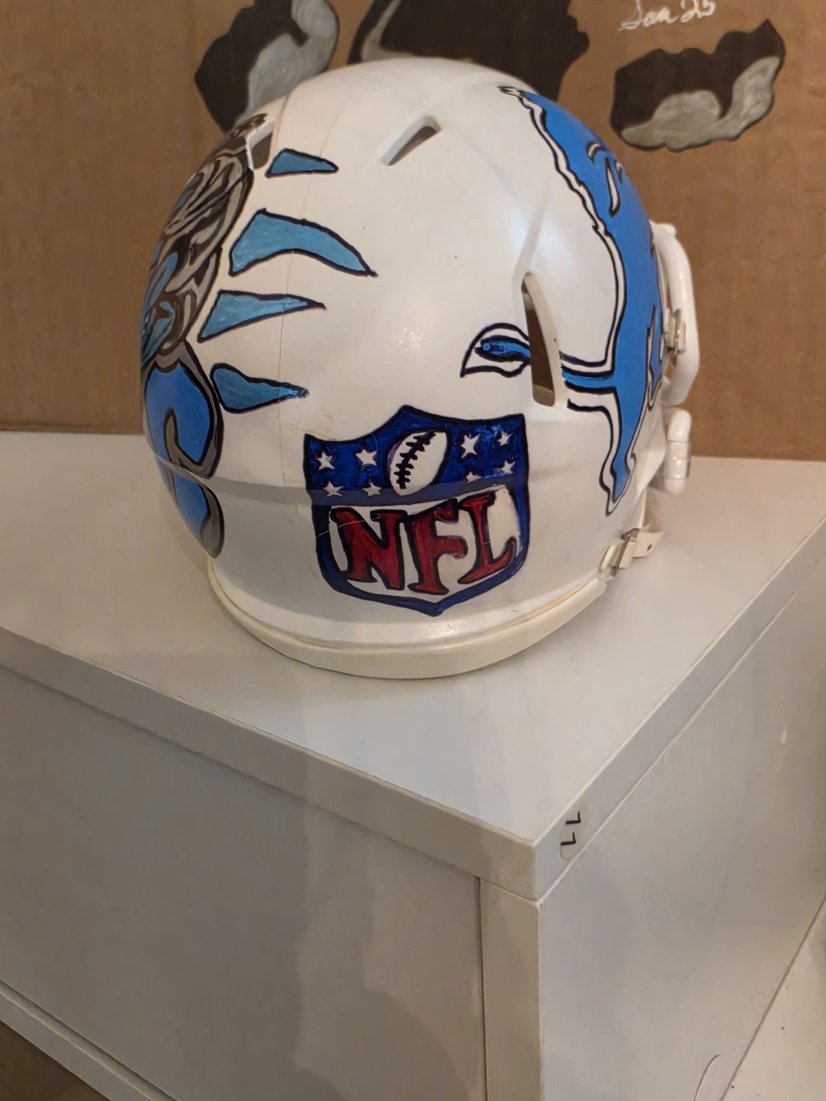 OOAK original Altered Hand Painted Detroit Lions Mini Speed Helmet & Painting
