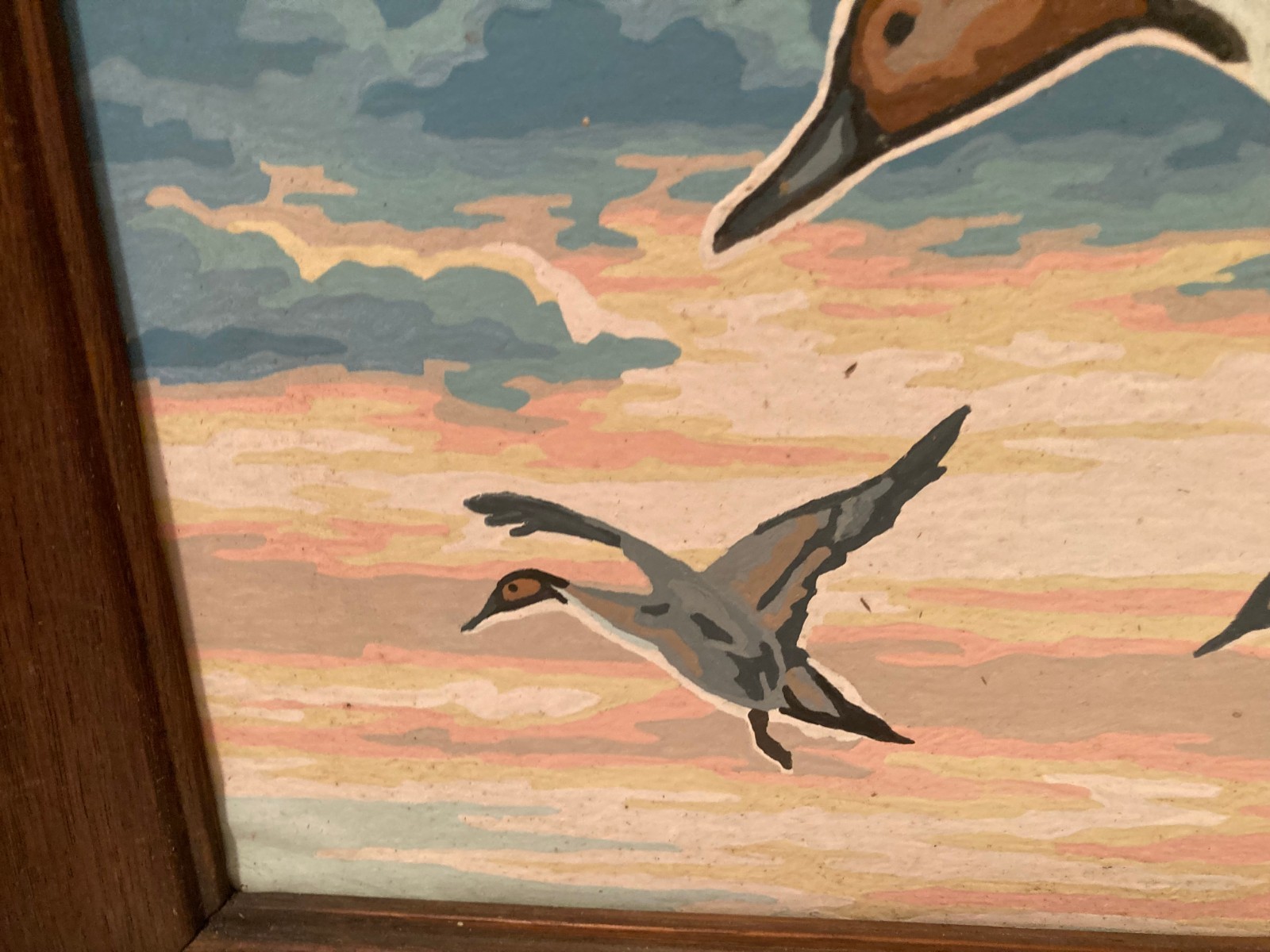 Vtg MCM PBN Hand Paint by Number Northern Pintail Flying Ducks Framed 18.75″x15″
