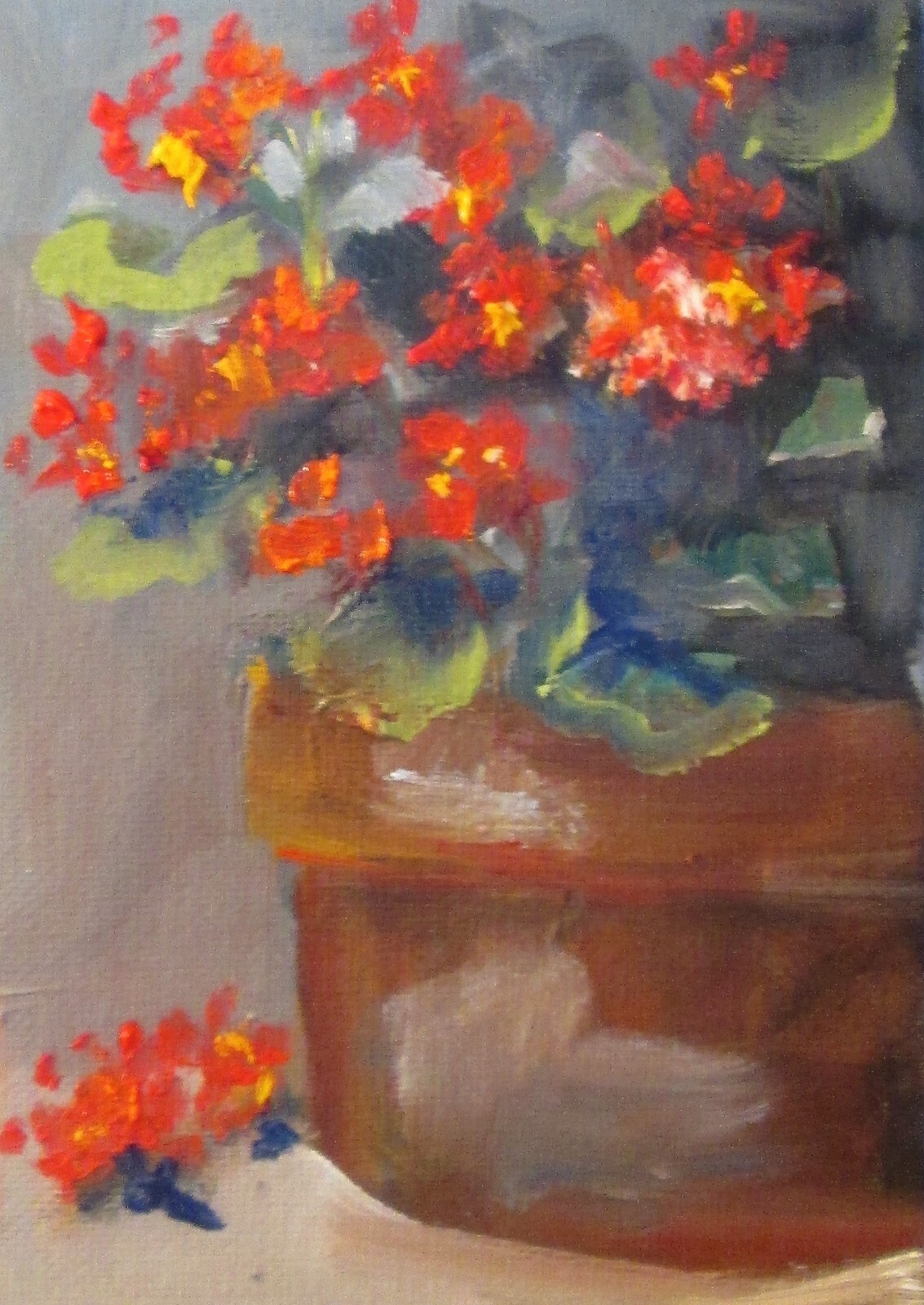 Geraniums in a Pot by Delilah impressionist oil painting collectible flower COA