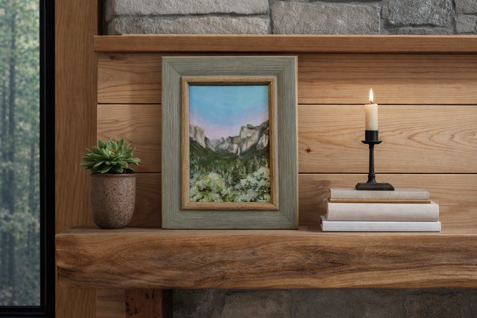 Yosemite Valley Sunset Original Painting Framed 5×7 Mountain Art