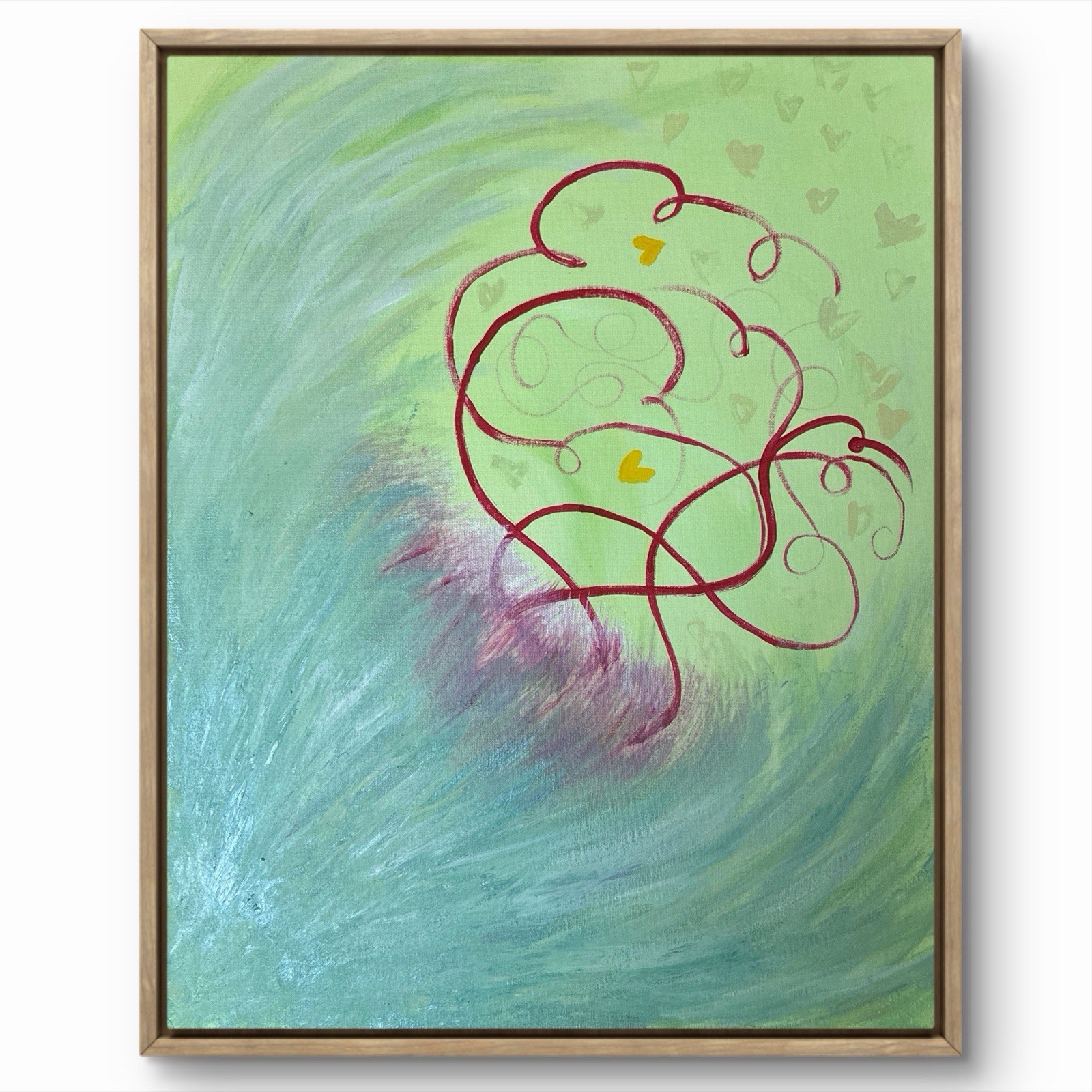 BLESSED#1520 Heart Flower Entanglement 20×16 Original Art Canvas Acrylic