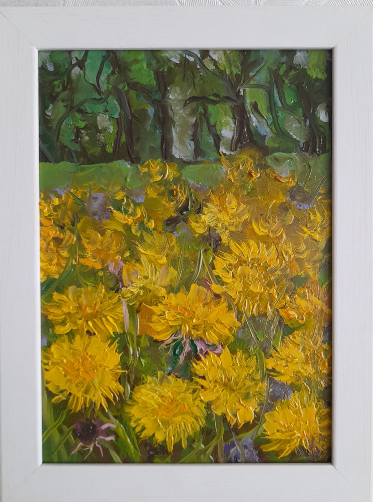 dandelion original oil painting, flowers painting in frame, spring flowers art