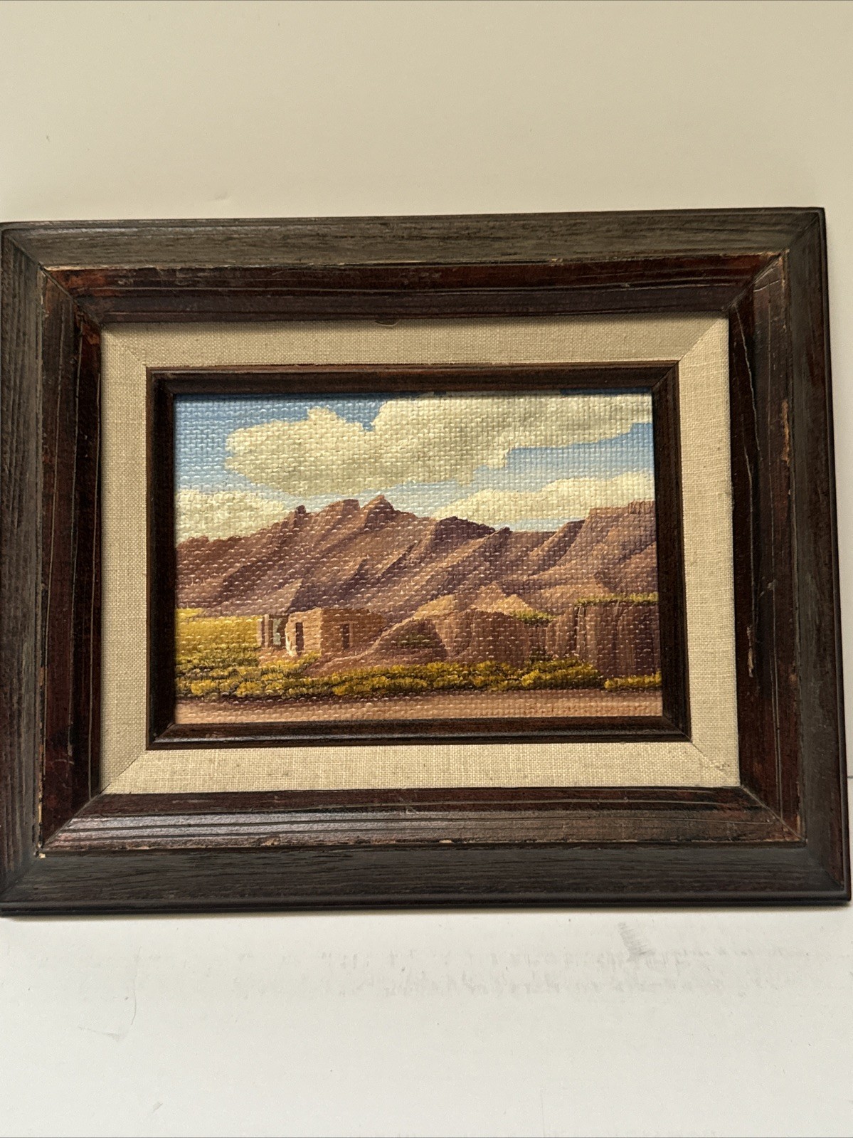 Native American Indian Painting Adobe Home Landscape Small Gem Listed Vintage