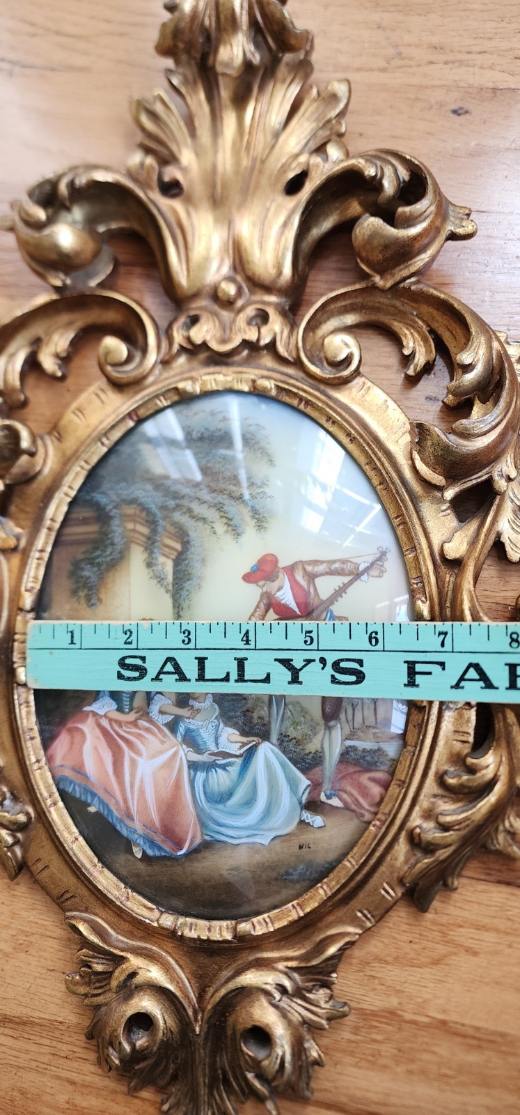 Set of two antique hand painted and signed wall plaques Rococo style