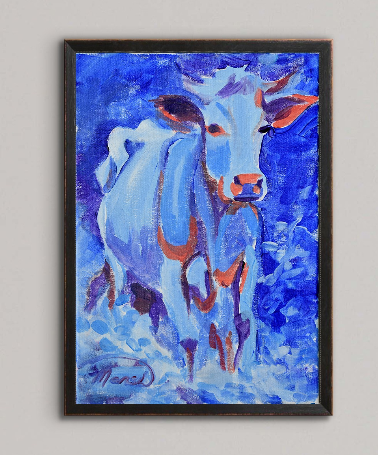 Original 11×14 Impressionist Cows Farm Painting Acrylic Canvas Signed Decor