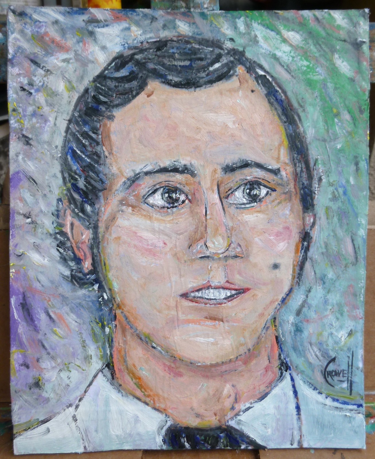 Andy Latka 8×10 Kaufman oil painting Card Panel original art signed Crowell