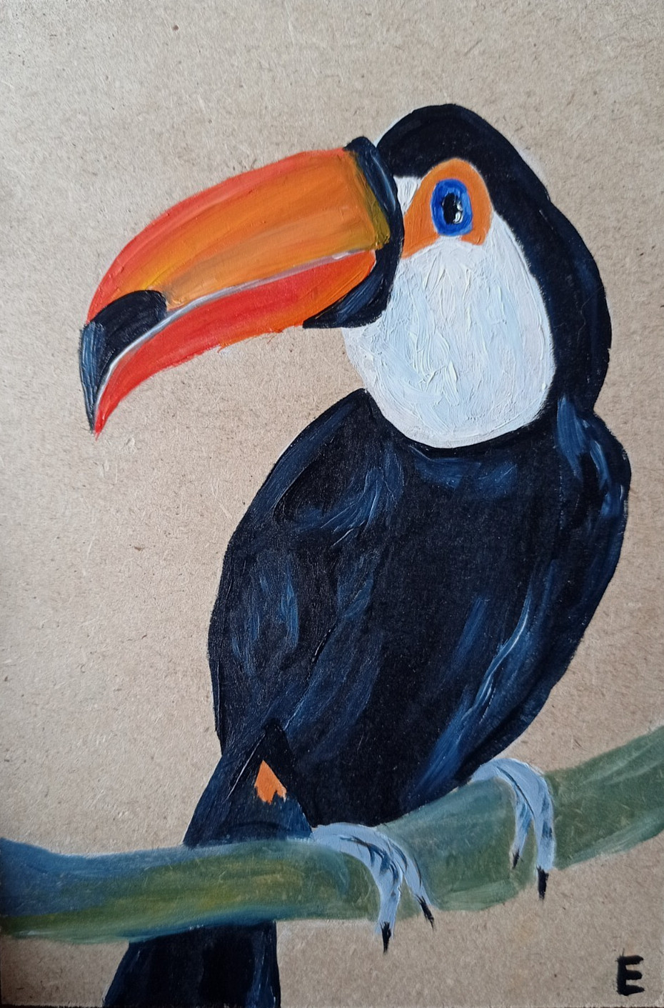Toucan Bird Original Art Bird Oil Painting Exotic Bird Animals Vivid 6 x 4″