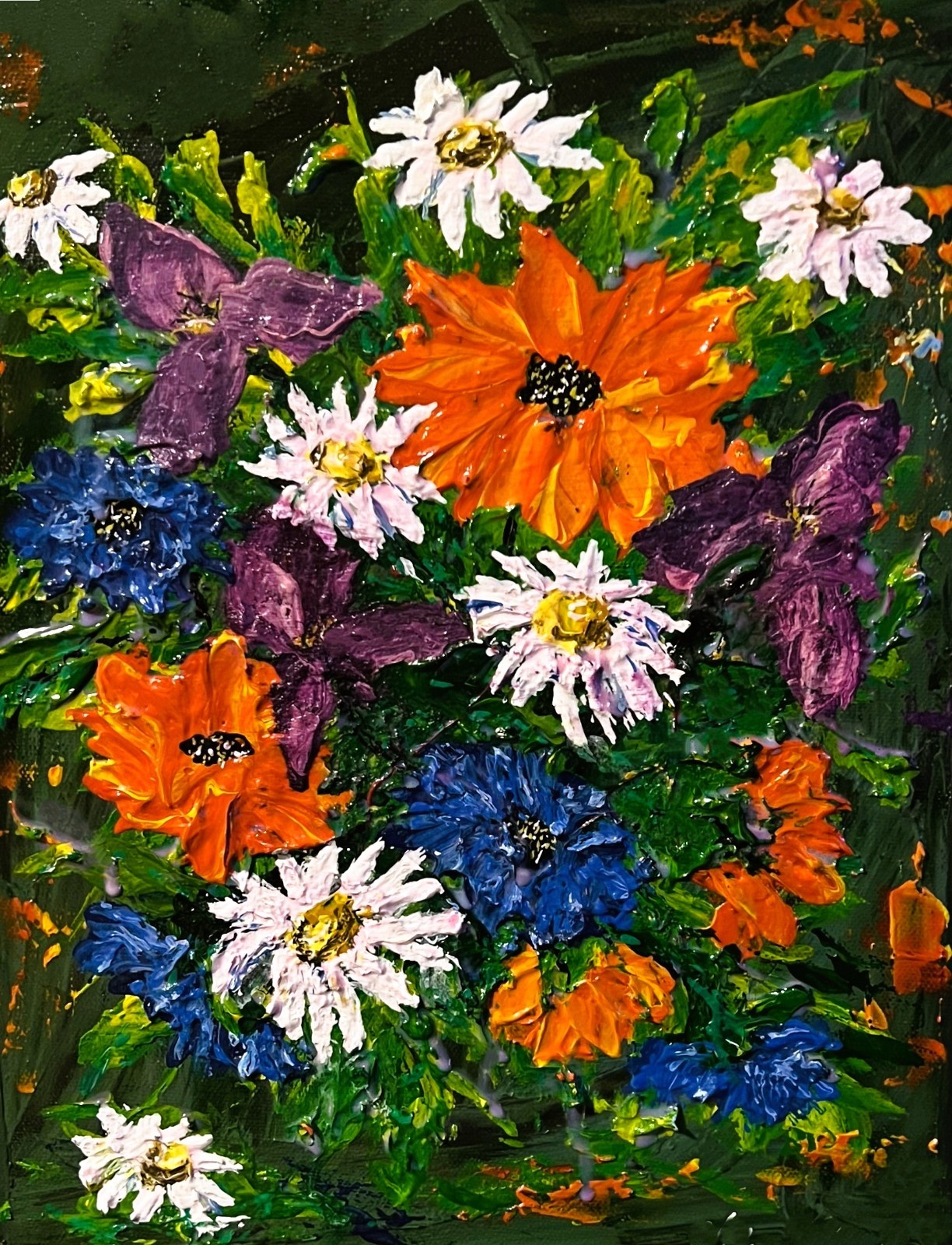 ORIGINAL MIXED TEXTURED FLORAL, GALLERY WRAP 11X14 CANVAS SIGNED COA, FREE SHIP